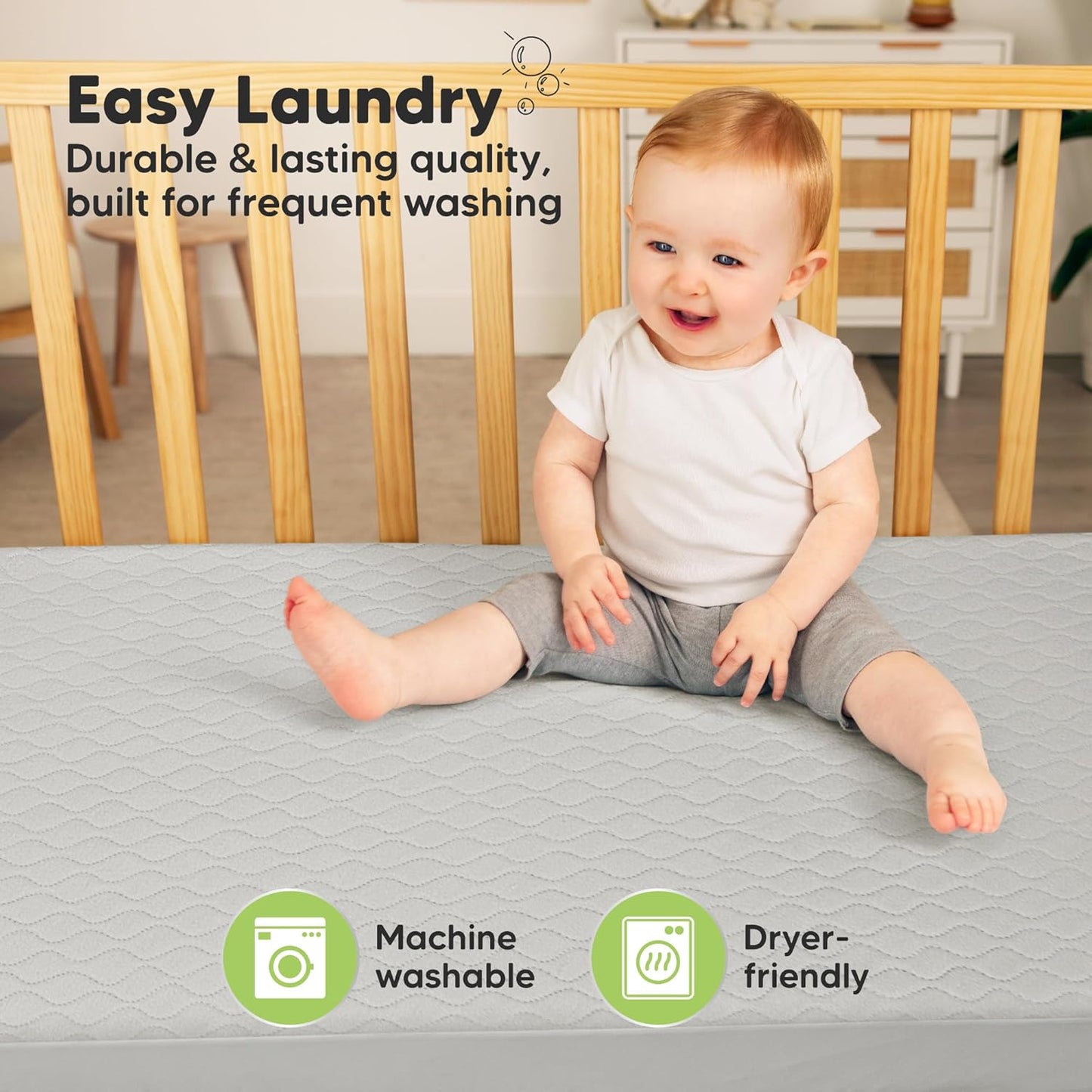 Waterproof Crib Mattress Protector Cover Fitted - 2-Pack Quiet Baby Crib Mattress Pad Sheets, 52" x 28" Soft Quilted Cotton Baby Sheet, Machine Washable, Easy Fit, Durable (Granite/Mavy)