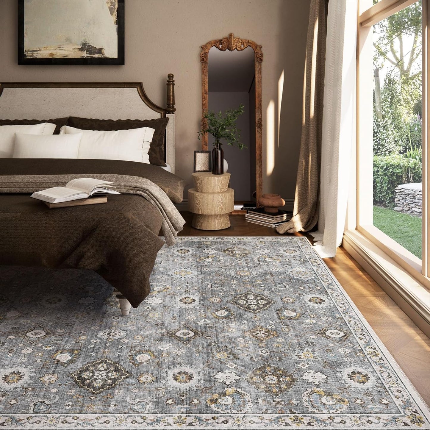 Machine Washable Rug for Living room: 5x7 Area Rugs Boho Vintage Rugs Stain Resistant Non Slip Low Pile Lightweight Soft Carpets for Bedroom Kitchen Dining Room Nursery Kids Room Farmhouse Home Office