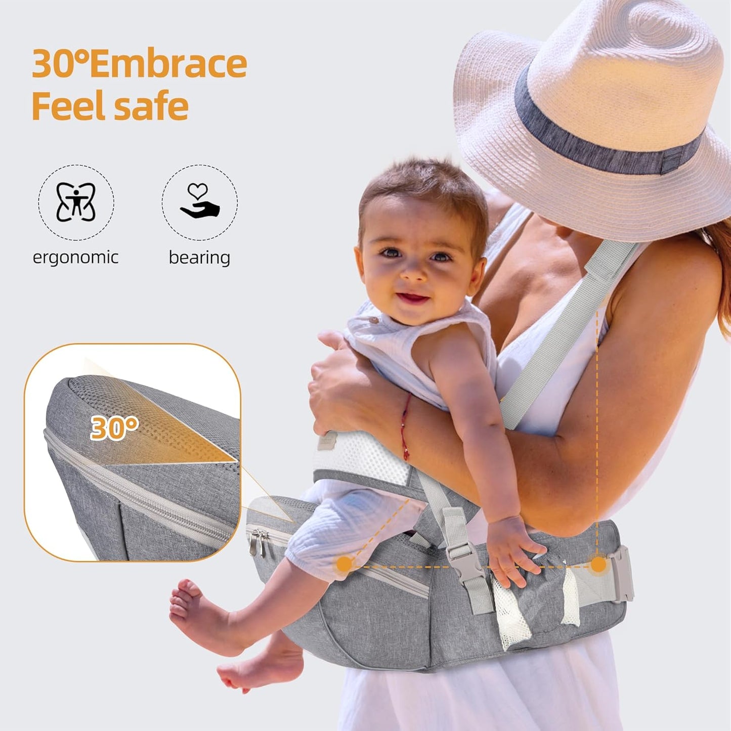 Baby Hip Seat Carrier, Ergonomic Waist Stool for Child Infant with Adjustable Strap Pocket Soft Base, Baby Hip Carrier for Newborns & Toddlers