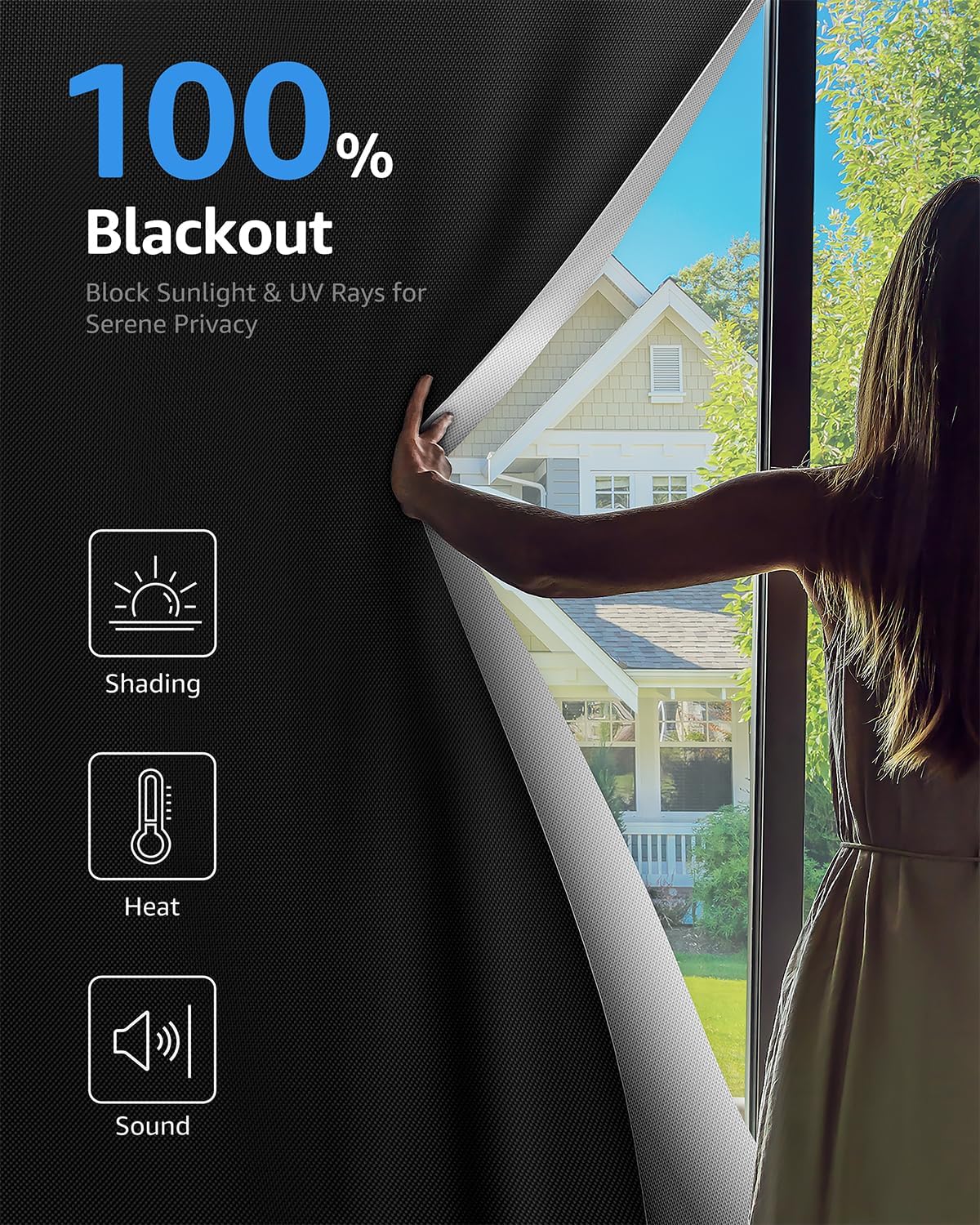 Sumobaby Blackout Curtains for Bedroom 63"x100" Portable No Drill Black Out Window Cover with Upgraded Hook&Loop Tapes,100% Blackout Shades,Thermal Insulated Blinds for Bedroom,Nursery(1 Panel,Black)