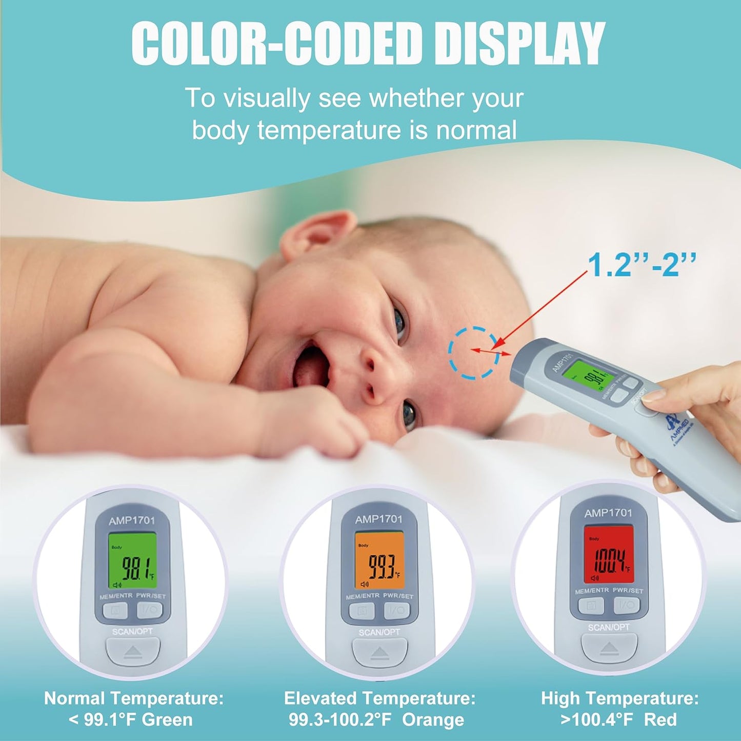 Amplim Medical Grade Forehead Thermometer for Adults, Kids, Baby, Non-Contact Digital Infrared Thermometer, Instant Read, Accurate & Fast Fever Detection, for Home, Clinic, Office Use