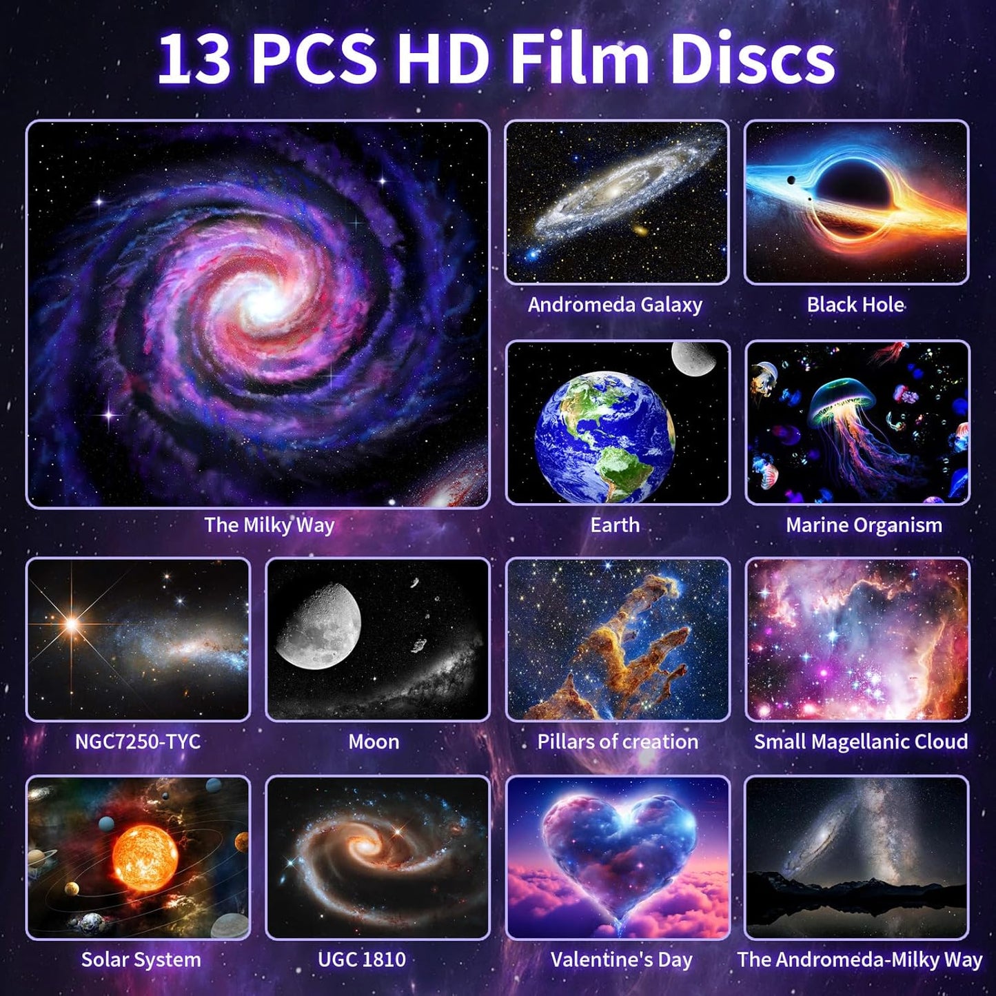 Meteor Galaxy Projector, 13 in 1 Planetarium Star Projector Starry Sky Night Light with Solar System Constellation Moon for Kids Adults Bedroom Ceiling Home Theater Living Room Decor