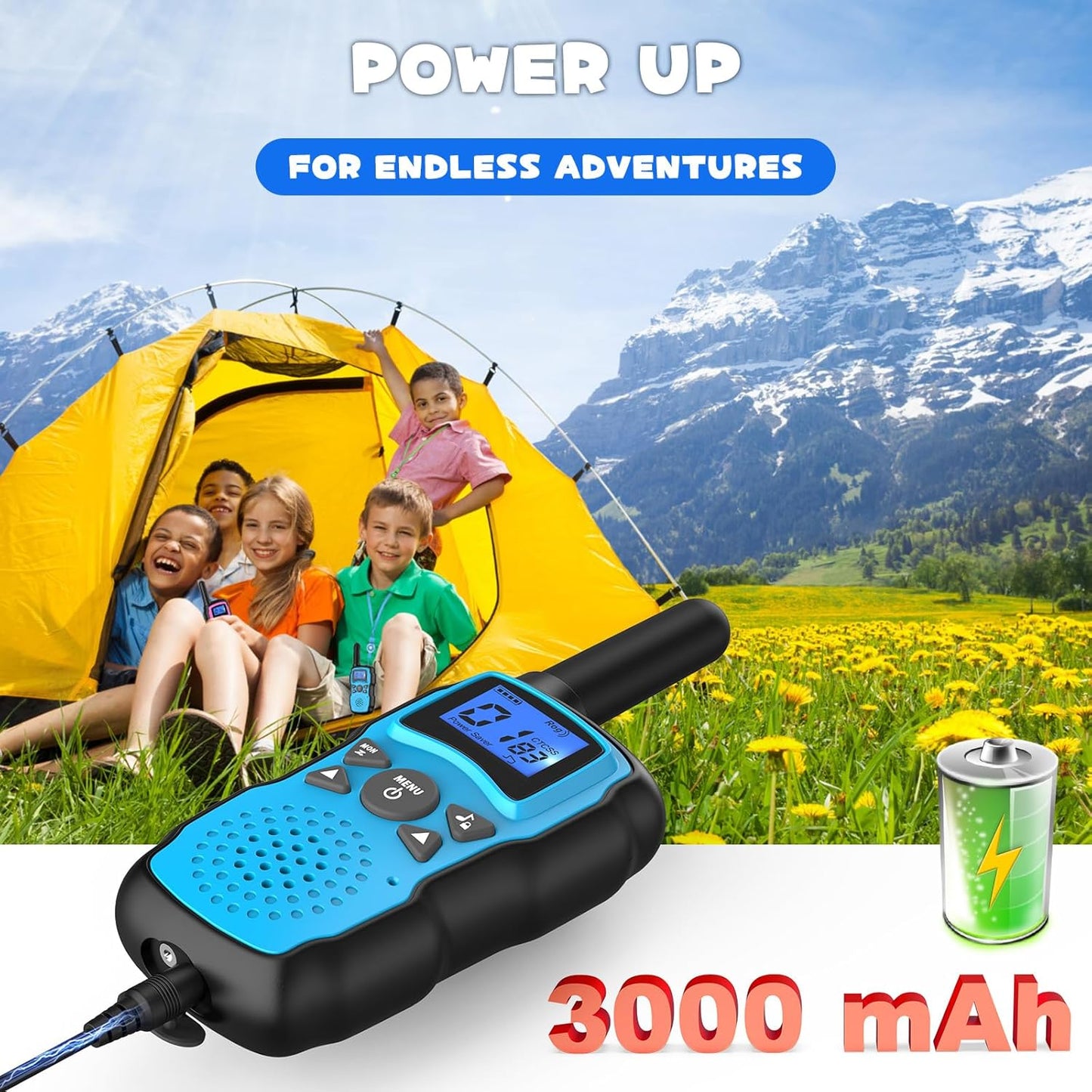 Wishouse Walkie Talkies Rechargeable for Kids Adults Long Range,Xmas Birthday Gift for Boys Girls 3 4 5 6 7 8 9 10 Year Old,Hiking Gear Camping Games Toys with Flashlight,VOX,Easy to Use 3 Pack