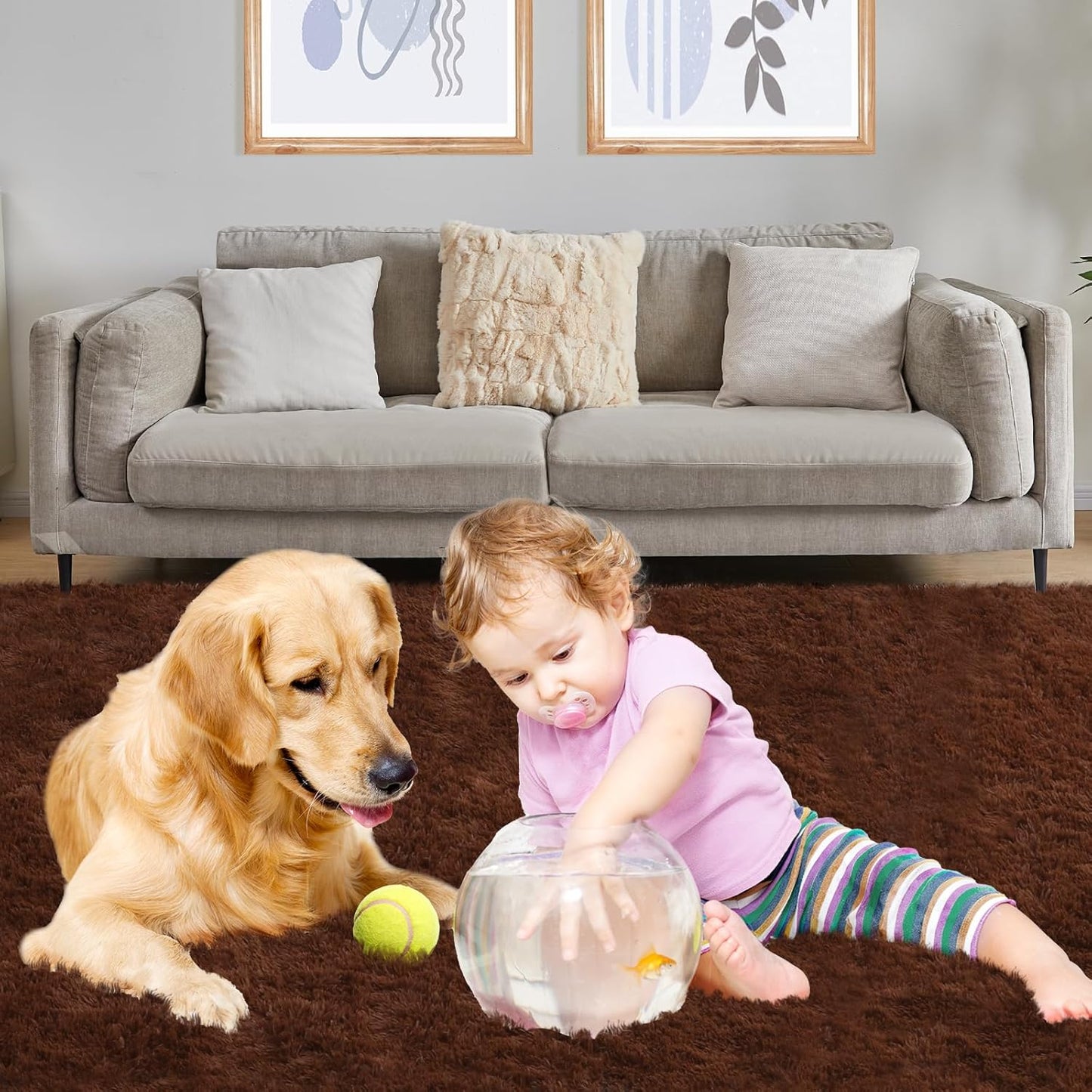 Luxury Area Rug, 6x9 Rugs for Living Room, Ultra Soft Rugs for Bedroom, Non-Slip Indoor Carpet for Nursery, Kids Room, Playroom, Home Decor, Brown