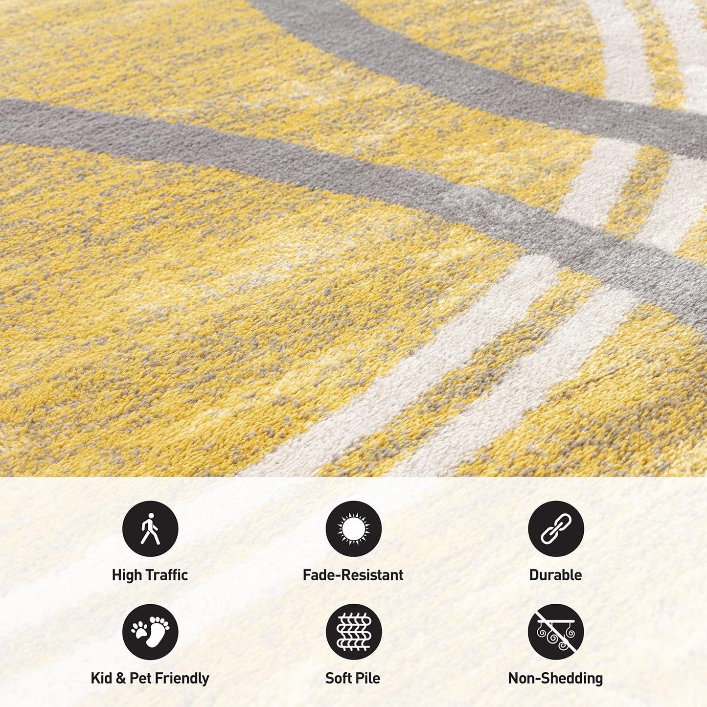 Rugshop Modern Wavy Circles Design Area Rug 6'6" x 9' Yellow