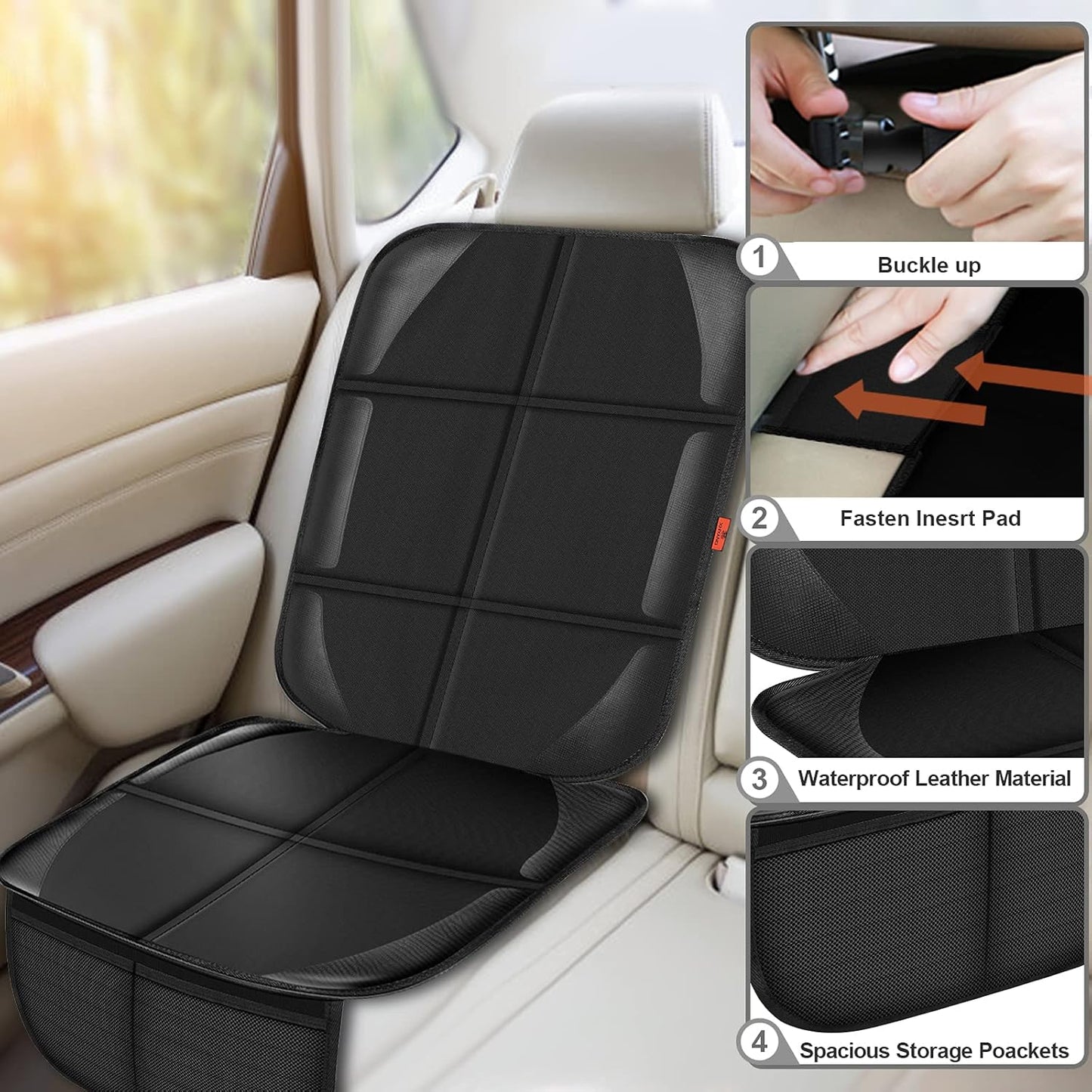 Car Seat Protector,Auto Car Seat Protectors Baby Carseat Waterproof & Durable 600D Fabric for Child Baby Car Seat Mat Vehicle Pet Cover 2 Storage Pockets (2 Pack)