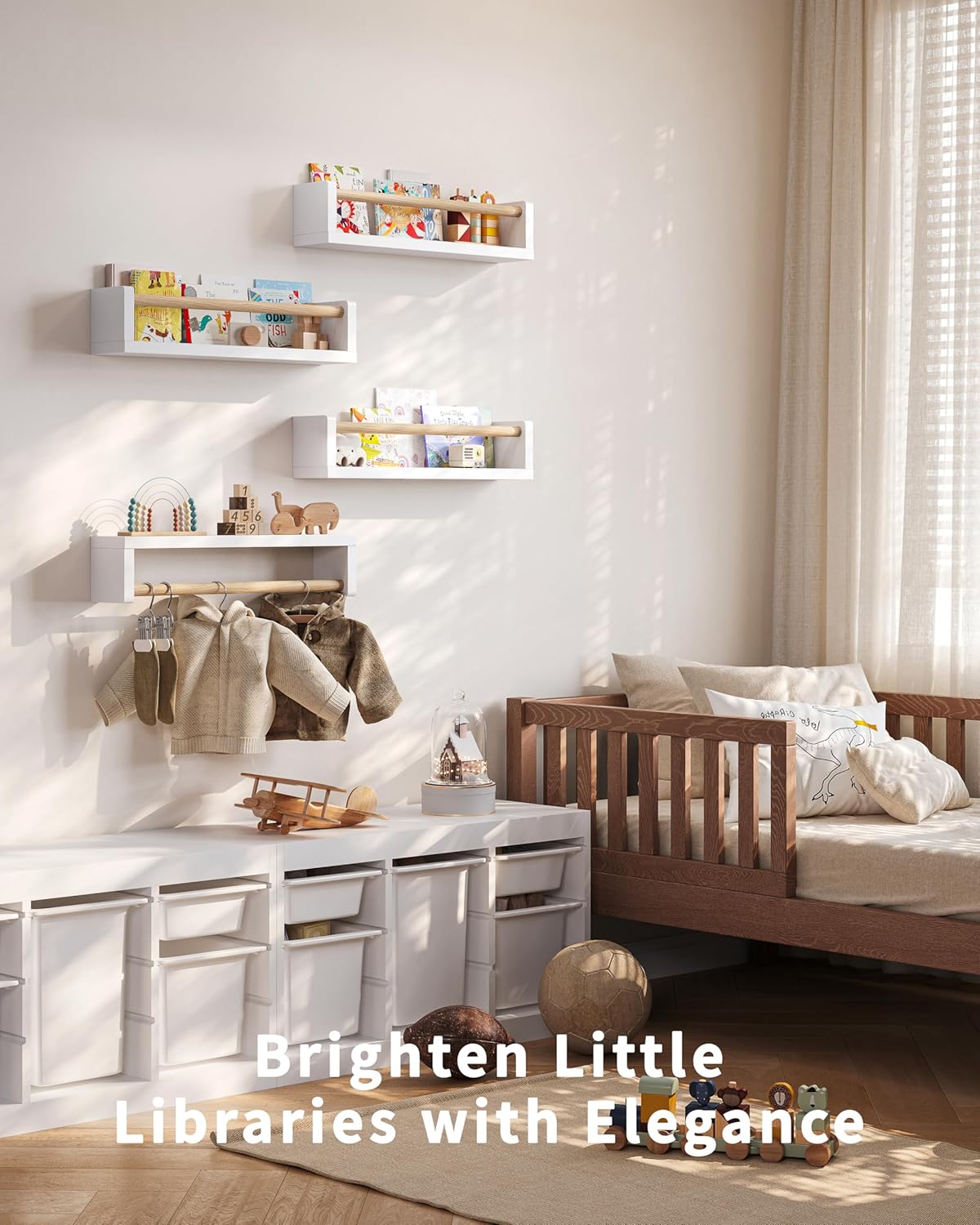 Nursery Book Shelves - 4 Pack, Wall Book Shelves for Bedroom Kids, Kids Wall Book Shelf, Book Shelf for Kid Rooms, Toddler, Baby, Play Room, Nursery Decor