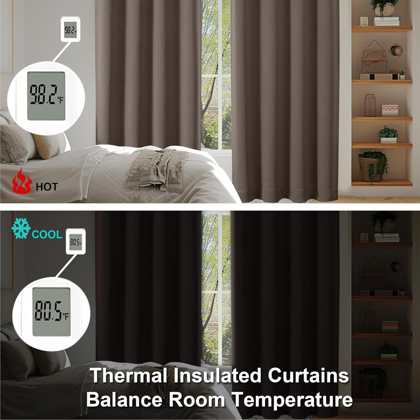 Simplebrand Ava Brown Blackout Curtains for Bedroom 96 Inches Long 2 Panels, Solid Thermal Insulated, Energy Saving Living Room Window Treatment Curtains Blackout Drapes, W40 x L96 Inch, Brown