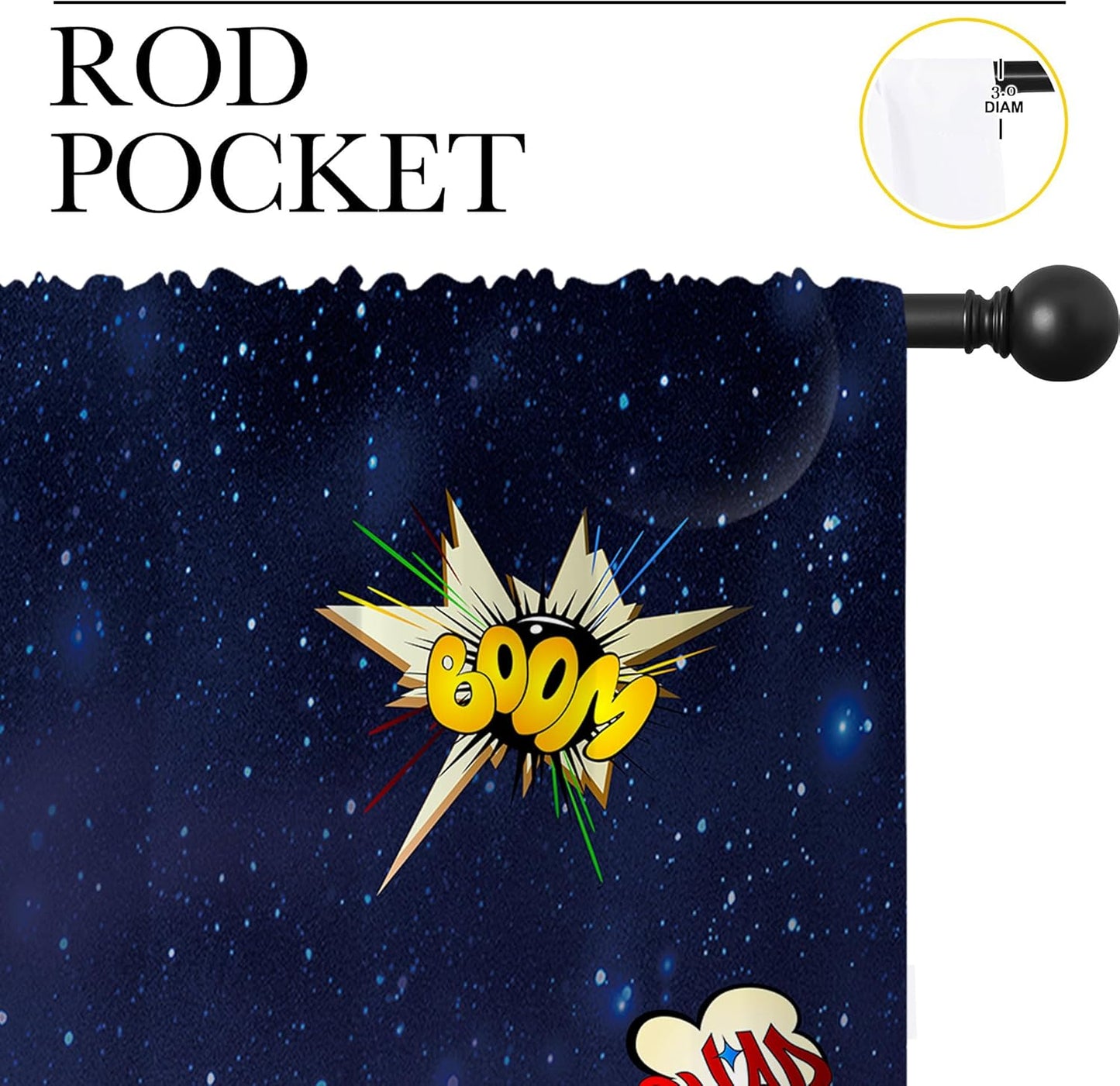 Super Hero Rod Pocket Blackout Curtains for Boy Girl Bedroom, Exploding City Starry Cartoon Skyline Home Energy Efficient Light Filtering Window Curtain for Living Room, 84x63 inch