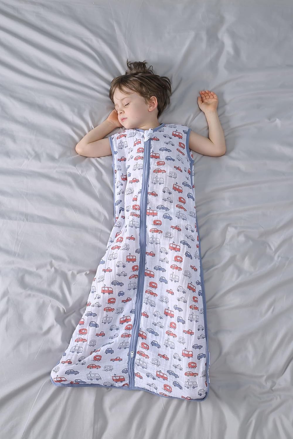 Baby Sleep Sack 6-12 Months Wearable Blanket for Babies 100% Organic Cotton 2-Way Zipper YKK 0.5 TOG Toddler Sleeping Sacks Cars