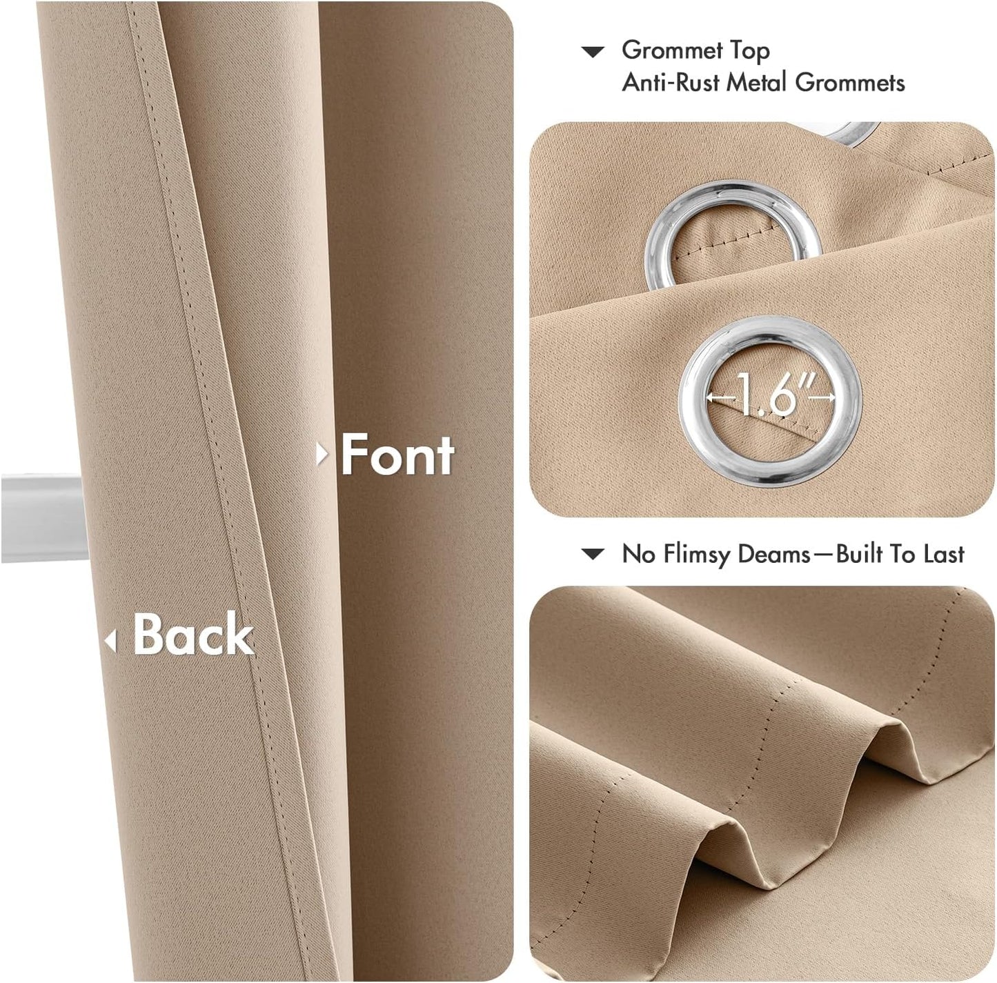 MIULEE Beige Blackout Curtains for Bedroom Living Room 90 Inches Long 2 Panels, Thermal Insulated Room Darkening Drapes Solid Grommet Top Noise Reduction Light Blocking Window Treatments 40x90 Inch