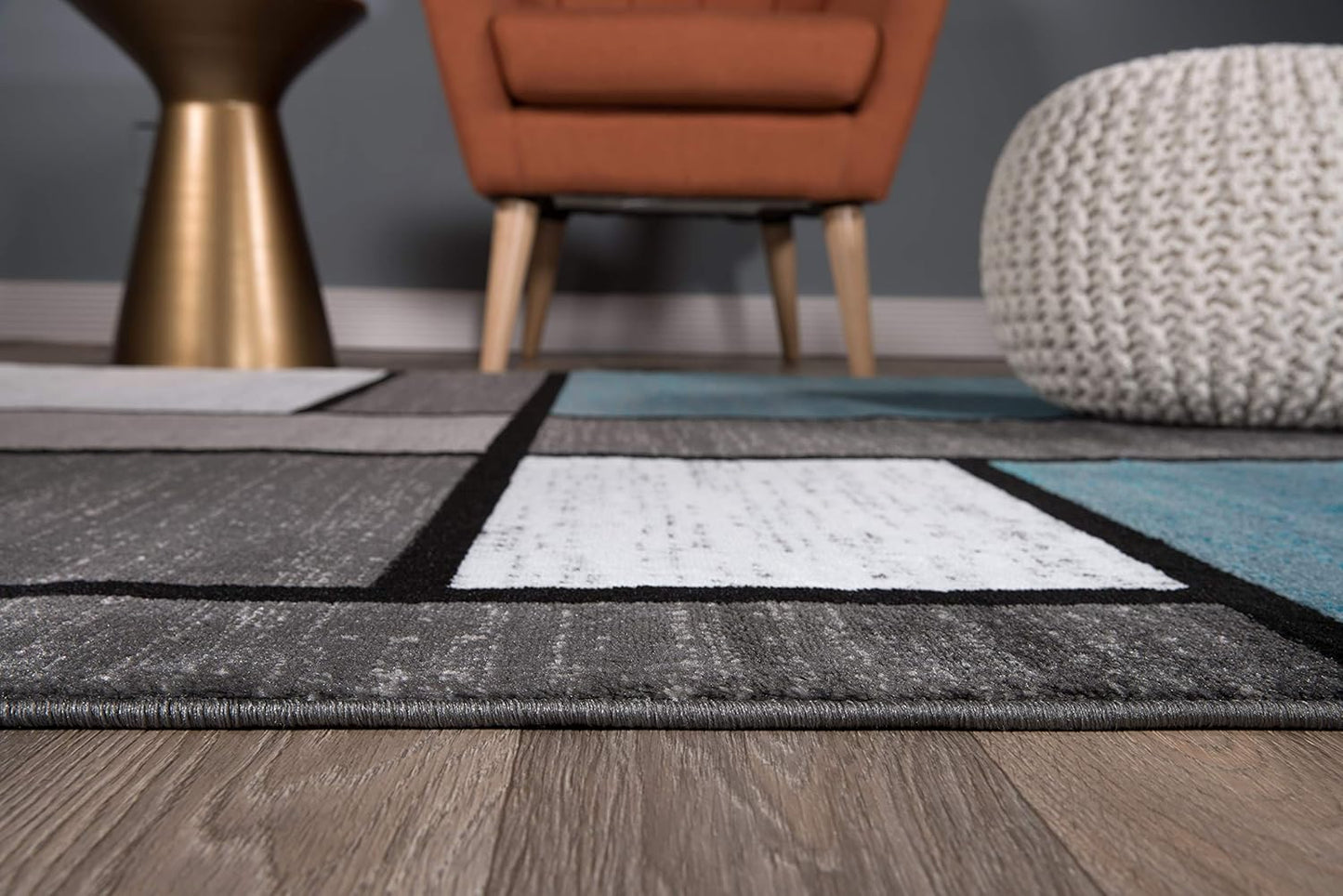 Rugshop Contemporary Modern Boxes for Home Office,Living Room,Bedroom,Kitchen Non Shedding Area Rug 5' 3" X 7' 3" Blue/Gray