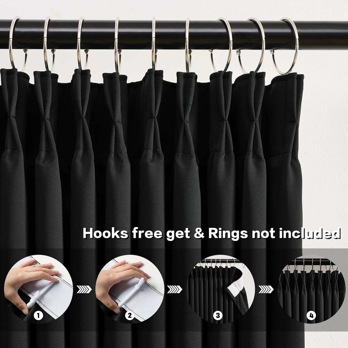 KEQIAOSUOCAI Black Pinch Pleated 60 Inch Wide Curtains 60 x 95, Thermal Insulated Noise Cancelling Living Room Office Drapes 95 Inches Long, Patio Sliding Glass Door Window Curtain 2 Panels