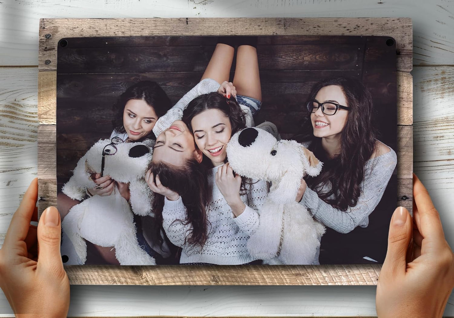 MUNDAZE Custom Portrait Metal Print on Reclaimed Wood Pallet Frame – Personalized Family Photo Gift – Glossy Aluminum Wall Art Keepsake – Made and Shipped in USA (12 x 8)