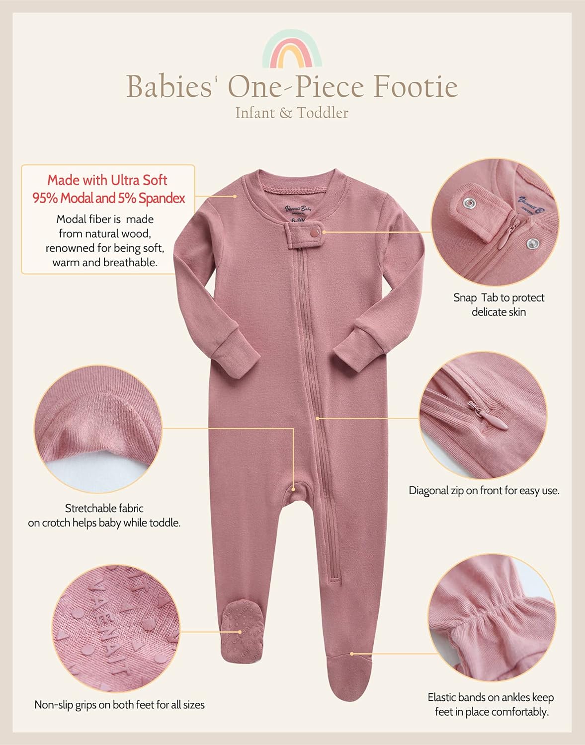 VAENAIT BABY Infant Toddler Boys Girls Footed One-Piece Sleep and Play Premium Modal Pajamas 1-2 Pieces