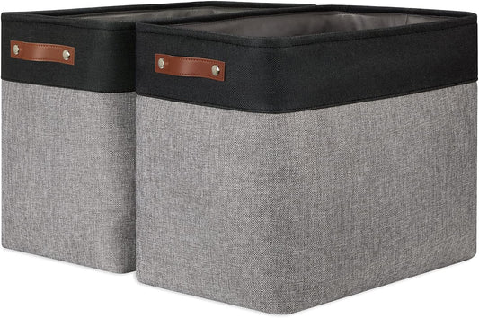 DULLEMELO Extra Large Storage Baskets, Fabric Storage Bins for Organizing Shelves Nursery Toys Books, Closet Baskets and Bins with Handles, Black&Grey, 2-Pack