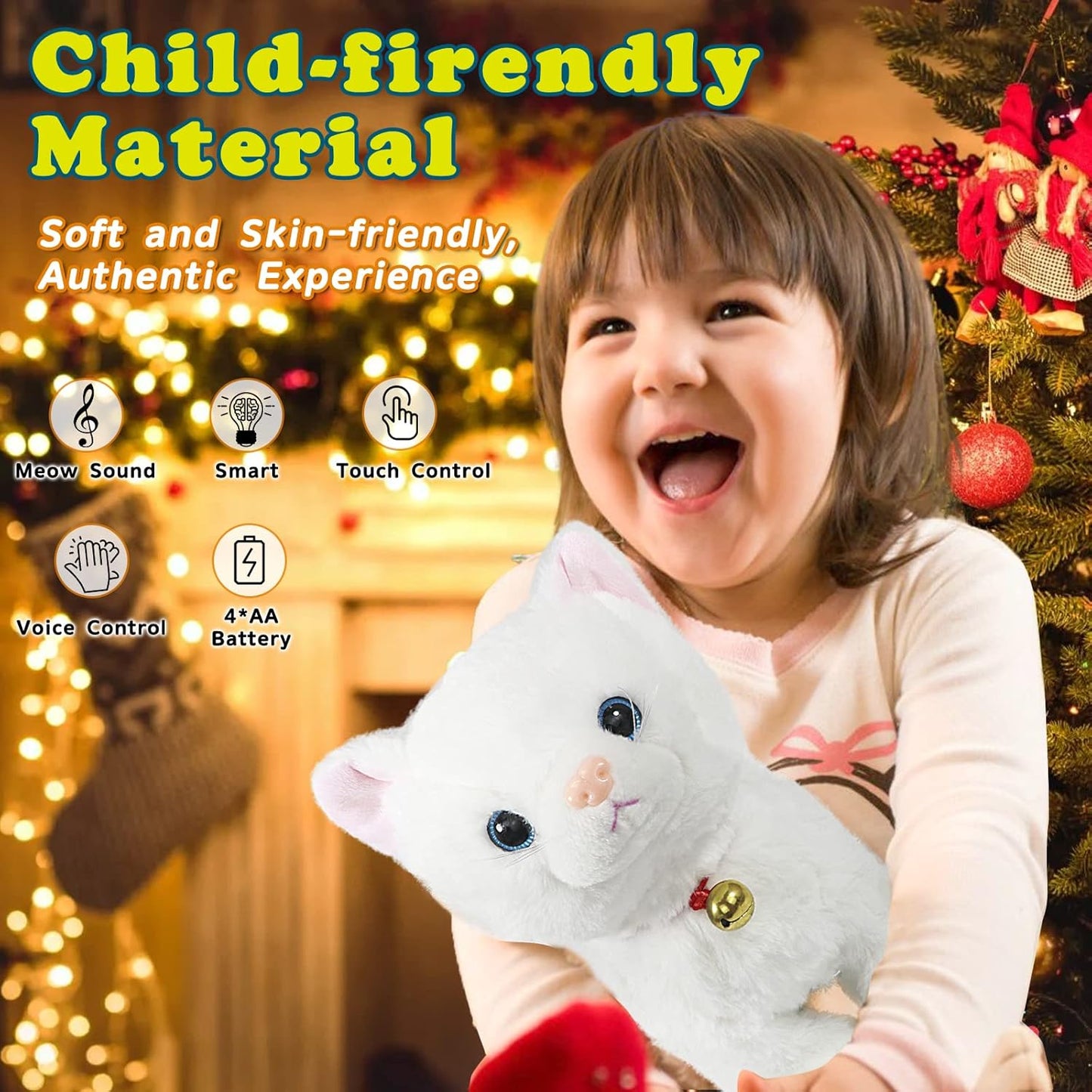 Plush Cat Stuffed Animal Interactive Cat Robot Toy, LED Robotic Cat Barking Meow Kitten Touch Control, Electronic Cat Pet, Robot Cat Kitty Toy, Animated Toy Cats for Girls Baby Kids