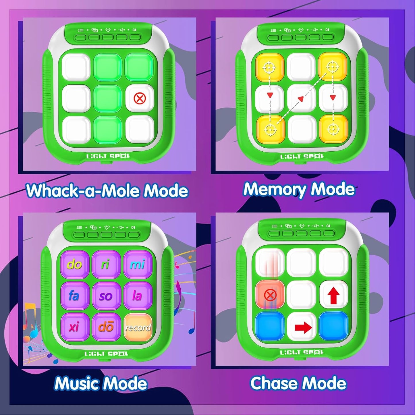 Tic Tac Toe Electronic Handheld Puzzle Game Console Fidget Toys w/ 7 Game Modes, Portable Fast and Fun Car Travel Press Games for Kids Adults, Ideal Xmas Birthday Gifts for Ages 3+ (Green)