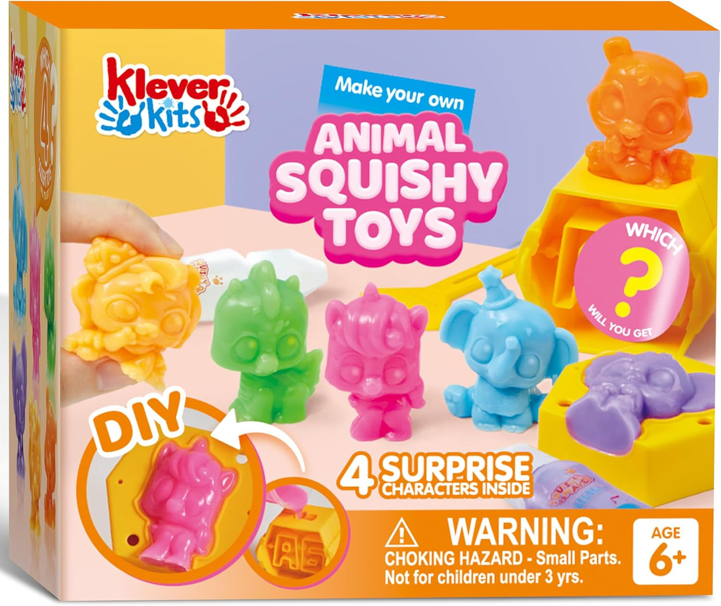 Klever Kits Squishy Toys, DIY Squishy Animal Making Kit, Mystery Box with 4 Surprise Characters Inside, Arts and Crafts, Kids Craft for Kids Ages 6+