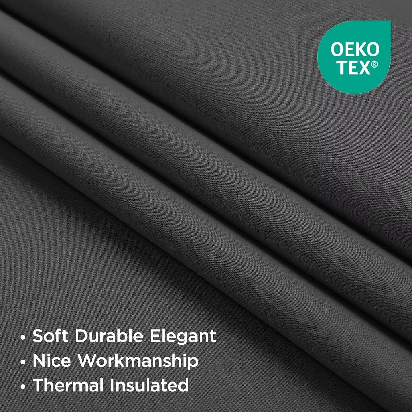 Joydeco 72 Inch Blackout Curtains for Bedroom, Thermal Insulated Black Out Curtains, Room Darkening Drapes for Living Room Window Rod Pocket Back Tab (W52 x L72 Inch, Dark Grey)