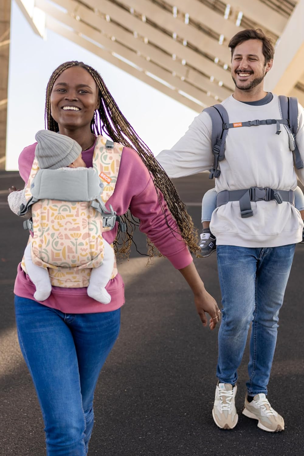 Beco Gemini Baby Carrier from Newborn to Toddler - Certified Ergonomic Newborn Baby Carrier for Infants and Children of 7-35 lbs - M Shape, Adjustable Seat, 100% Cotton (Geo Floral)