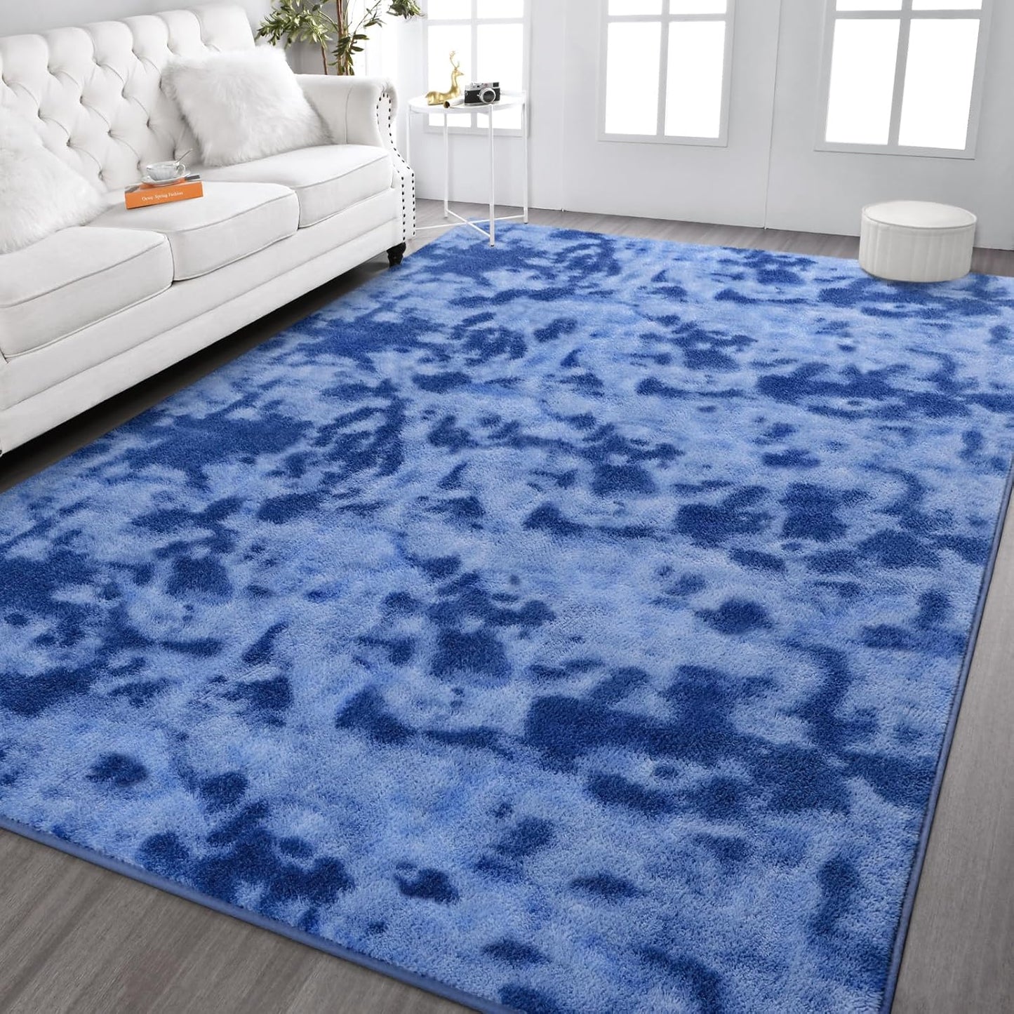 Kimicole 5x8 Washable Area Rugs for Bedroom Living Room, Low Pile Ulta-Thin Solid Color Rug, Non-Slip Soft Fluffy Carpet for Nursery Kids Room Dorm Room Home Decor (Blue)