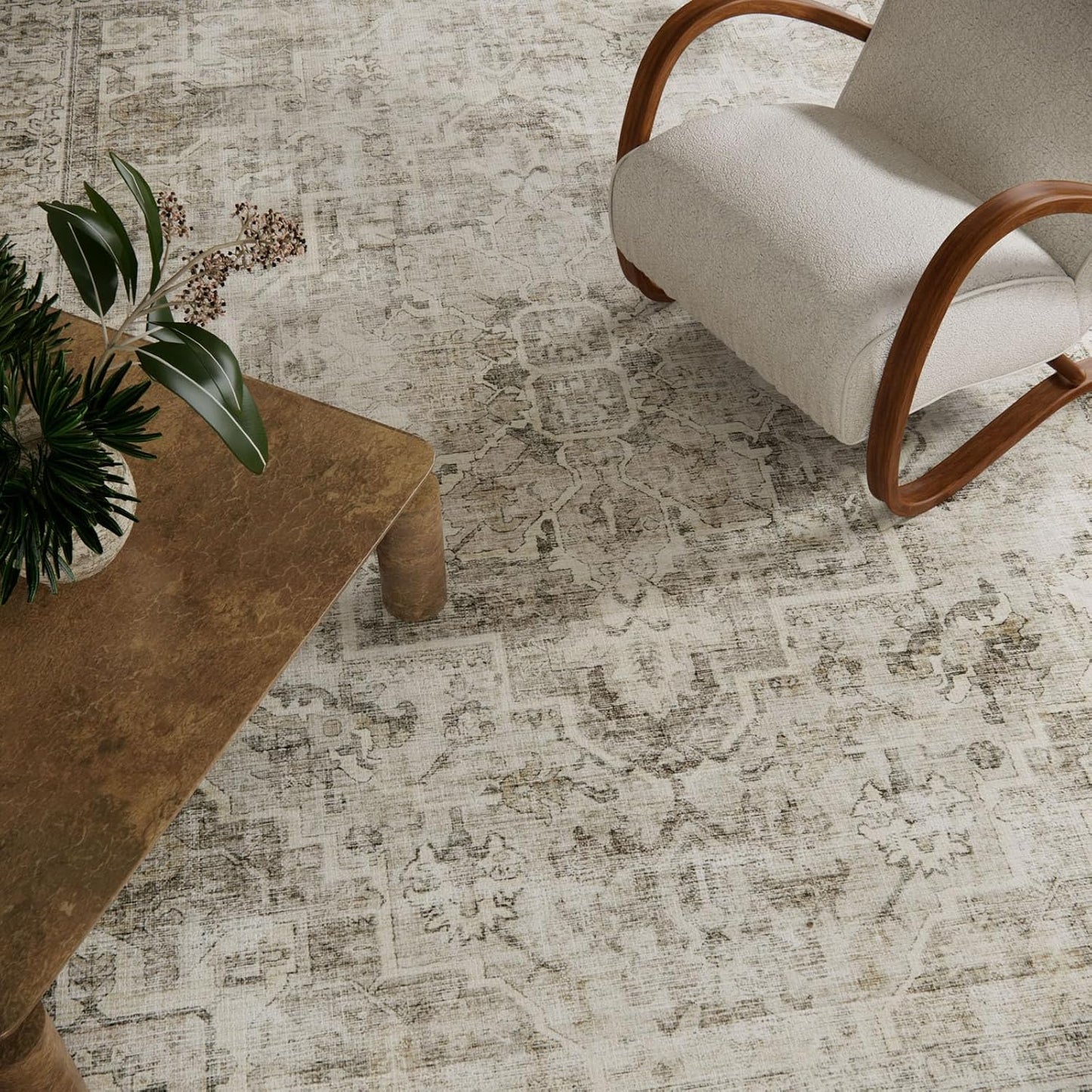Washable Area Rugs for Living Room: 6x9 Bedroom Area Rugs Boho Vintage Rugs Stain Resistant Non Slip Low Pile Soft Lightweight Carpet for Kitchen Dining Room Farmhouse Nursery Kids Room Home Office