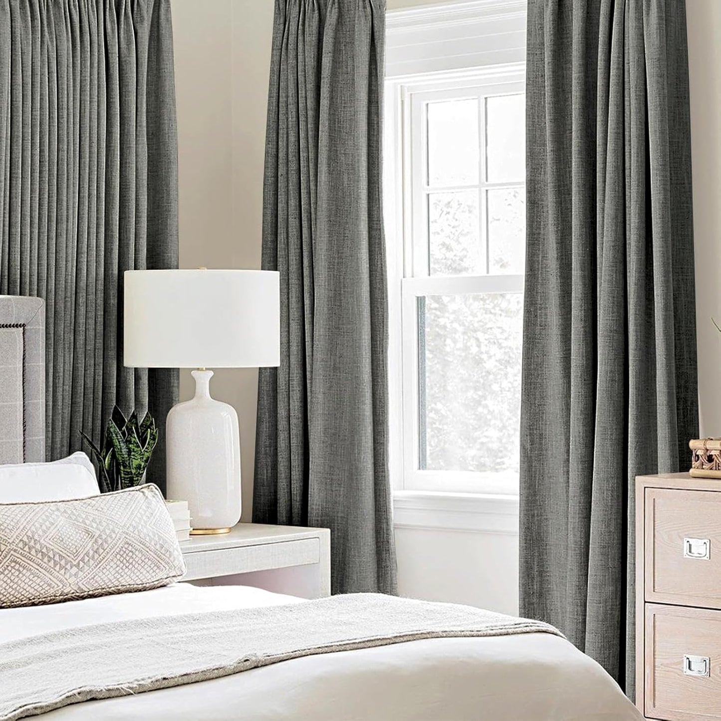 MIULEE Linen Texture Curtains for Bedroom Solid 100% Blackout Thermal Insulated Dark Grey Curtains Grommet Room Darkening Curtains/Draperies Luxury Decor for Living Room Nursery 52x84 Inch (2 Panels)