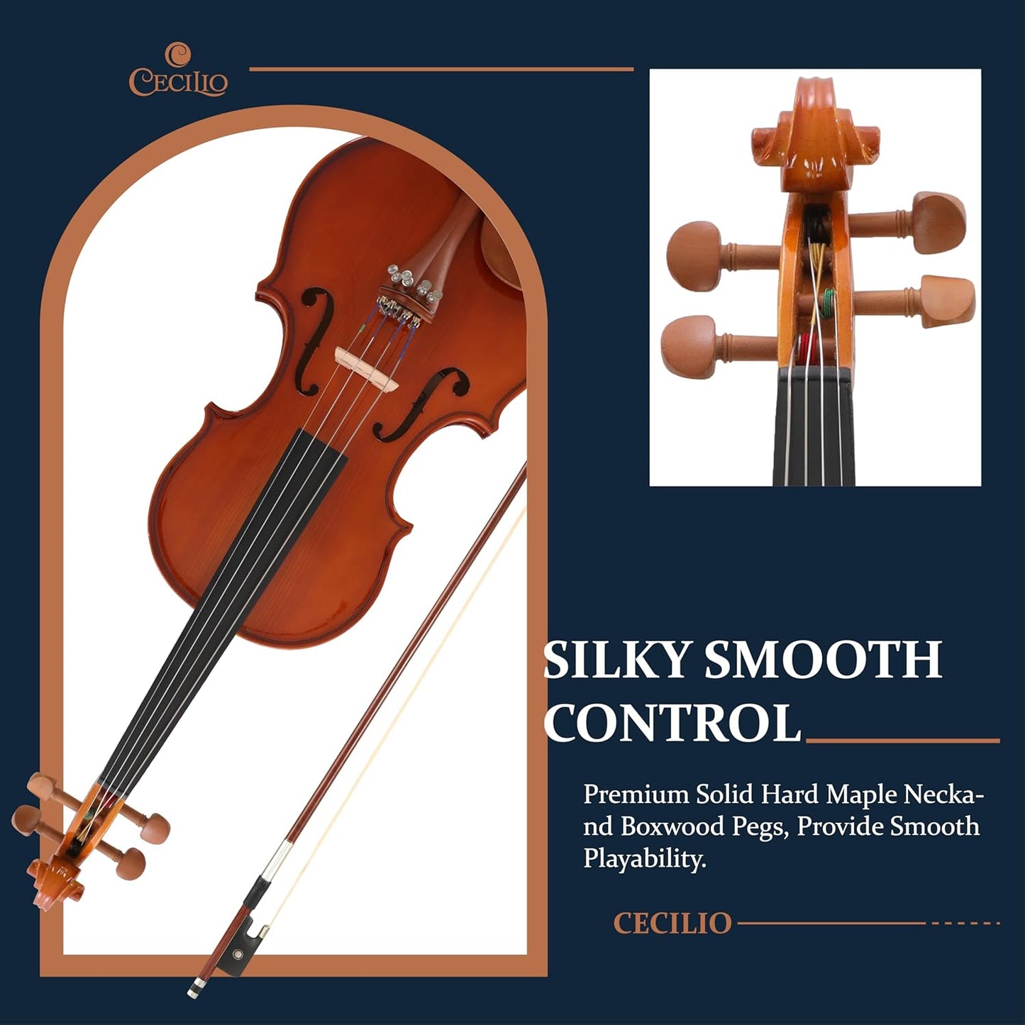 Cecilio 1/4 Size Natural Varnish Violin for Beginners, Hand-Carved Solid Spruce Top, Maple Back & Sides, Full Fiddle Kit with Hard Case, Bows, Rosin, Shoulder Rest, Lesson Book