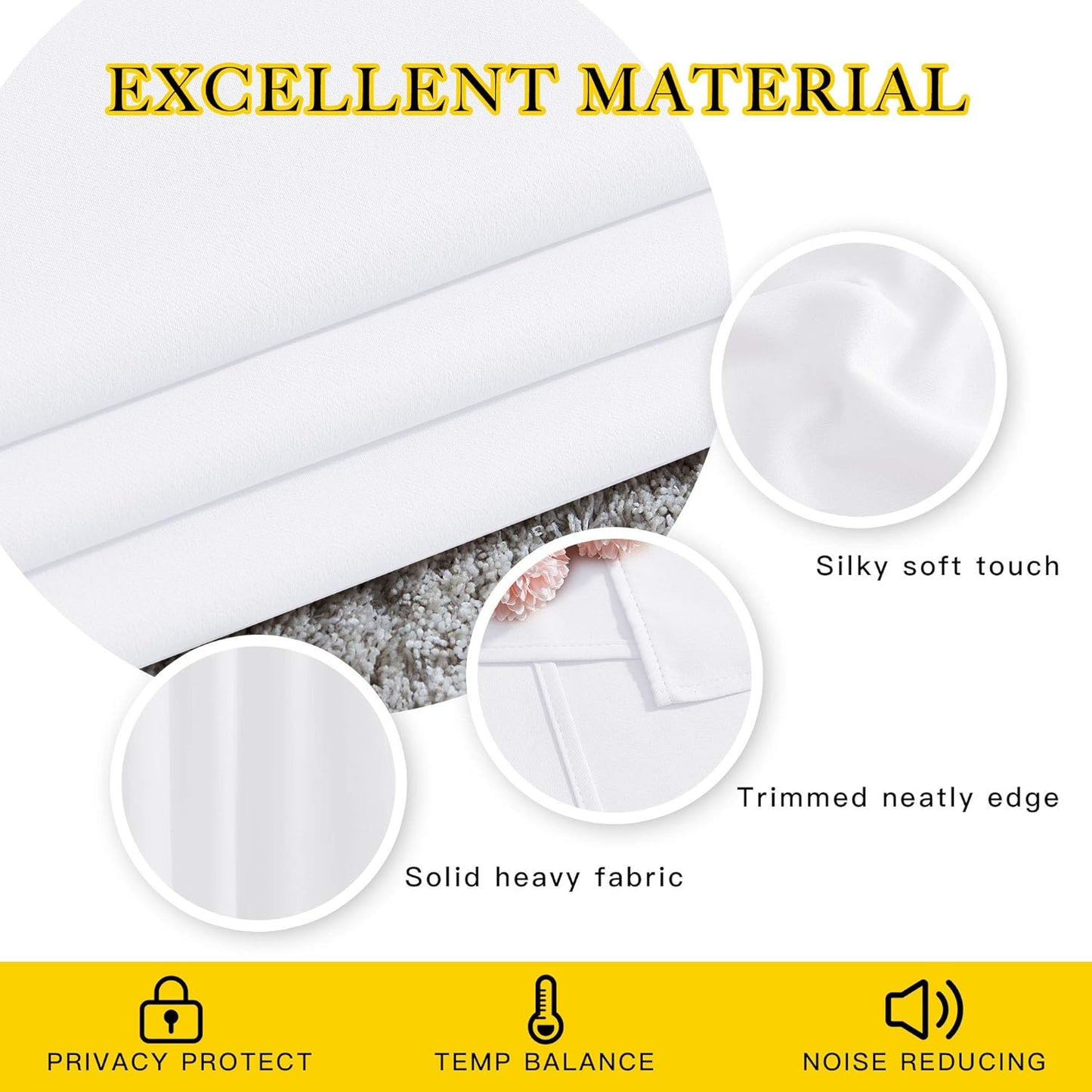 NICETOWN White Kitchen Curtains 36 inches Long, Modern Design Solid Grommet Thermal Insulated Window Treatments for Basement & Cafe, 2 Panels, W52 x L36