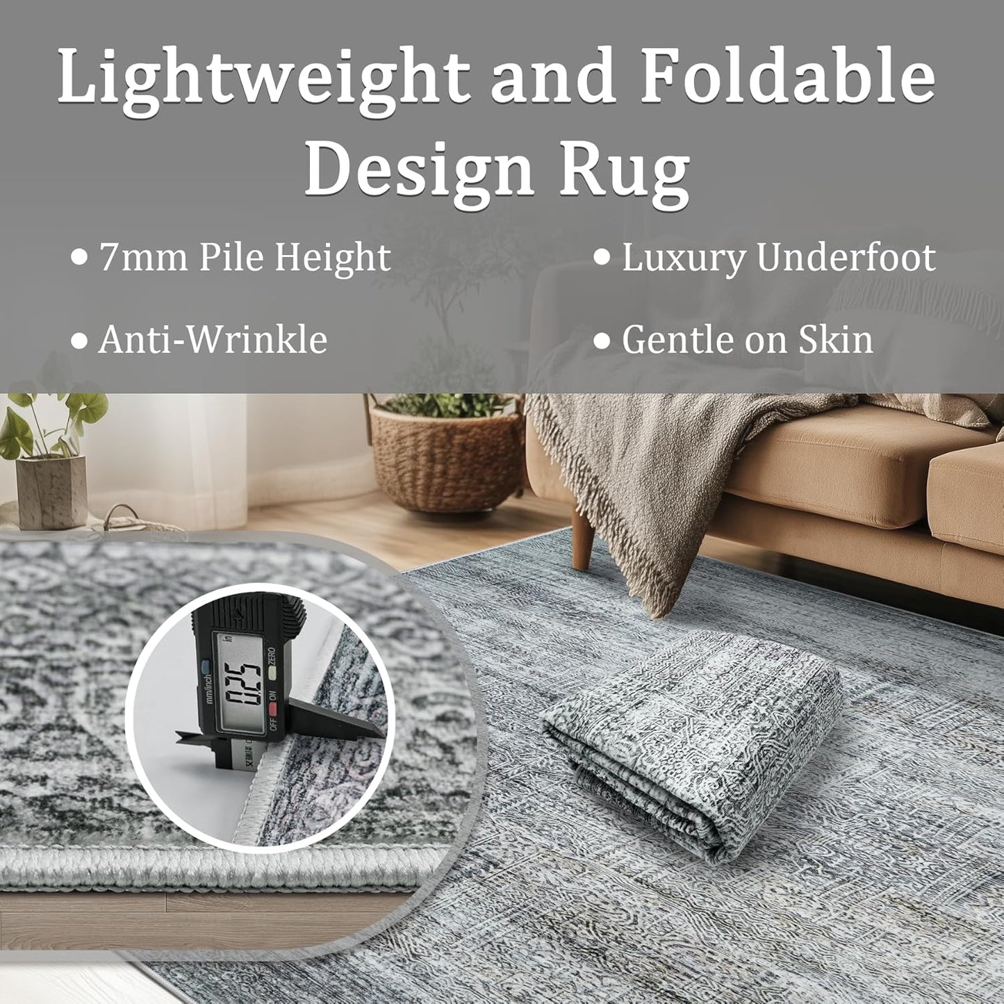 5x7 Area Rug Living Room Rugs - Washable Rug Large Modern Abstract Soft Thin Carpets Indoor Floor No Slip Vintage Carpet for Bedroom Under Dining Table Nursery Home Office Decor Gray Blue
