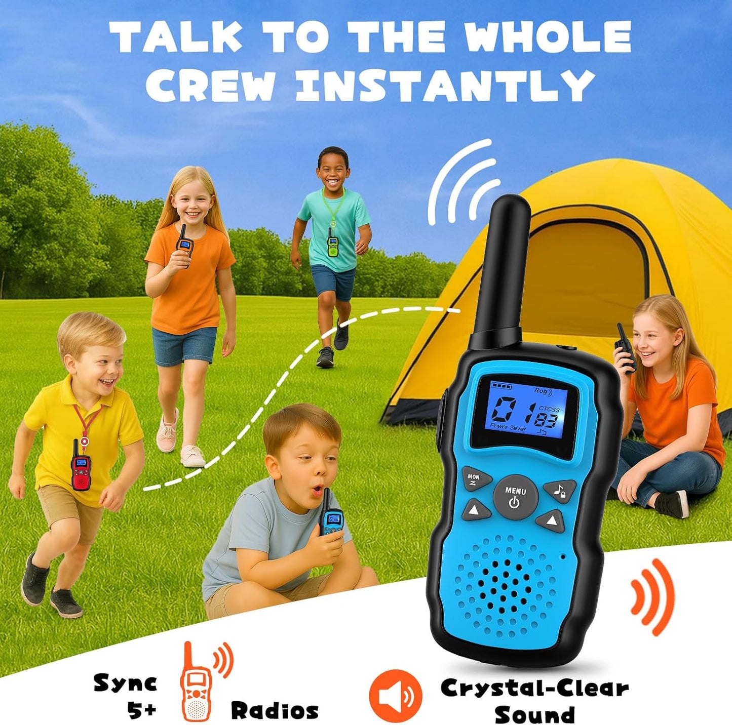 Wishouse Walkie Talkies for Kids Rechargeable Long Range, Xmas Birthday Gift for Boys Girls 4 5 6 7 8 9 10 Year Old, Hiking Camping Gear Games Toys Ideas with Flashlight, VOX, Easy to Use, 4 Pack
