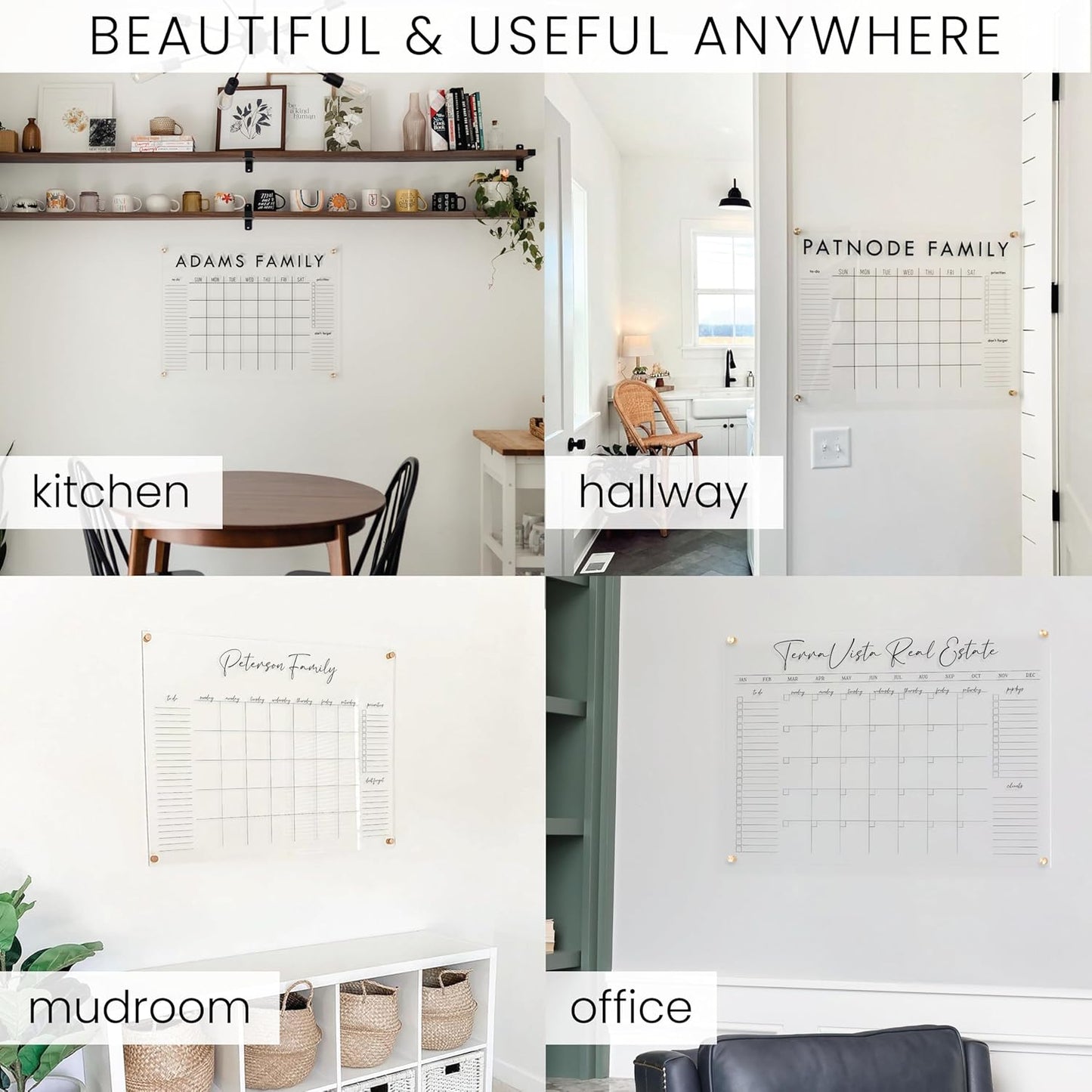 Personalized Clear Acrylic Calendar for Wall, Calendar Whiteboard for Wall, Dry Erase Wall Calendar, Wall Calendar Organizer System for Home (Block, Grey, 38"W x 26"H)
