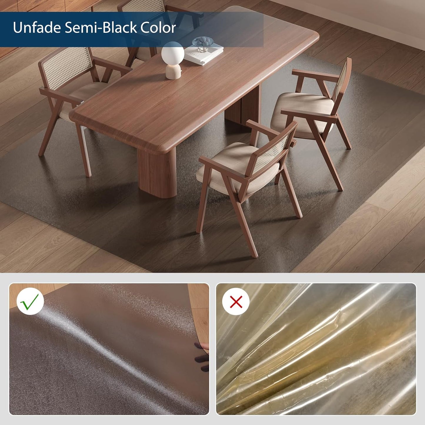 Translucent Black Chair Mat for Hard Floors, 3'×5' Vinyl Floor Mats for Home Office, Durable Non-Slip Hard Floor Protector, Waterproof Plastic Splat Mat, Pet Litter Mat