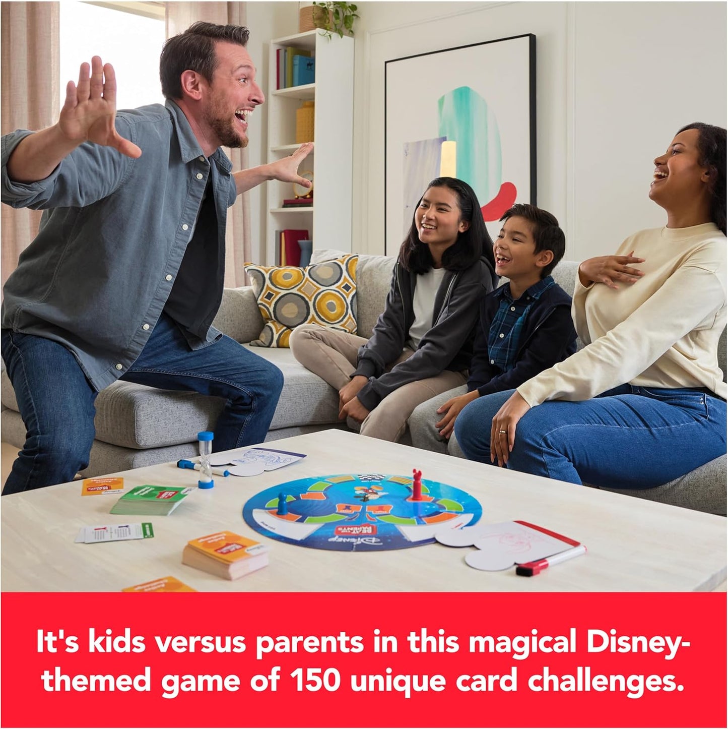 Spin Master Games, Beat The Parents Disney Edition, Kids vs. Parents Family Board Game, Up-and-Active Trivia & Challenges, Disney Games, 4 Players, for Ages 8 & Up