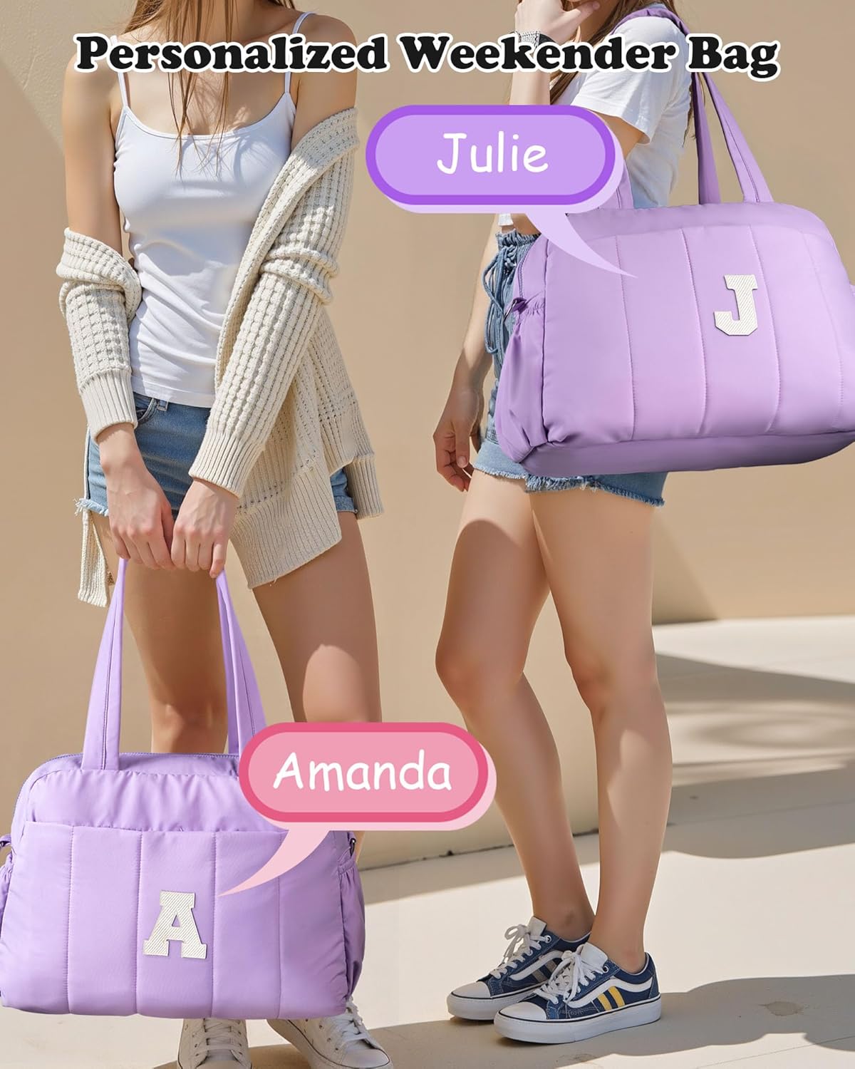 Initial Duffle Bag, Carry On Bags for Women，Birthday Gift for Mom-Overnight Bag with Wet Pocket，Lightweight Travel Bags Personalized Gym Tote with Makeup Pouch