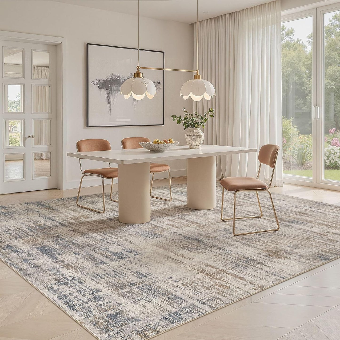 Area Rug for Living Room: 5x7 Washable Neutral Abstract Modern Soft Rugs Non Slip Indoor Floor Stain Resistant Carpet for Bedroom Dining Room Office Nursery - Brown