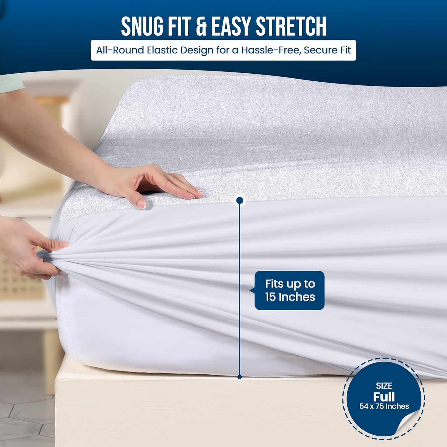 Utopia Bedding Waterproof Mattress Protector Full Size 2 Pack, 200 GSM Breathable Terry Mattress Cover, Fitted Style with Stretchable Pockets (White)