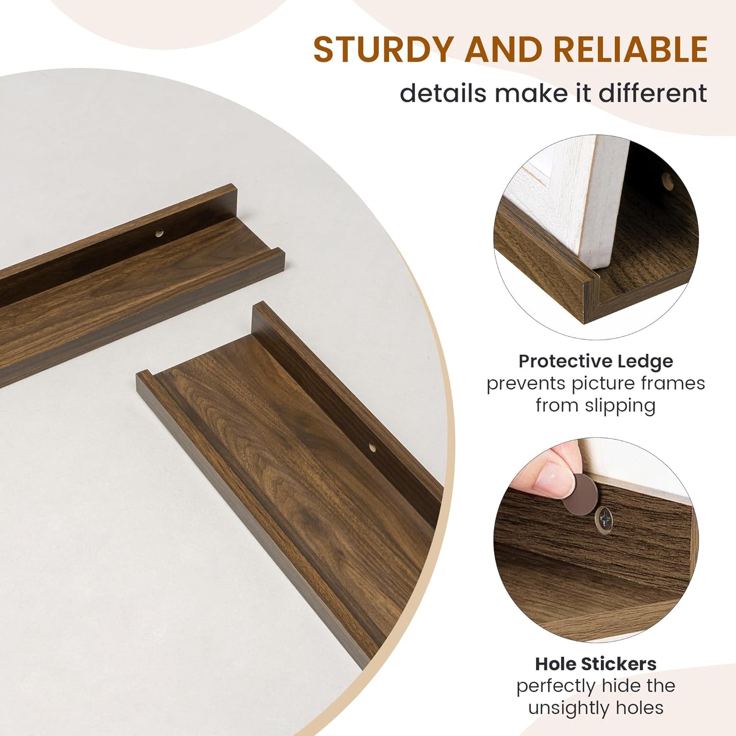Axeman Picture Ledge Shelf, Floating Shelves for Wall Decor Storage Set of 6, 55 inch Floating Wall Mounted Shelves, Wall Shelves with Lip for Living Room, Bedroom, Nursery, Bathroom, Kitchen, Walnut