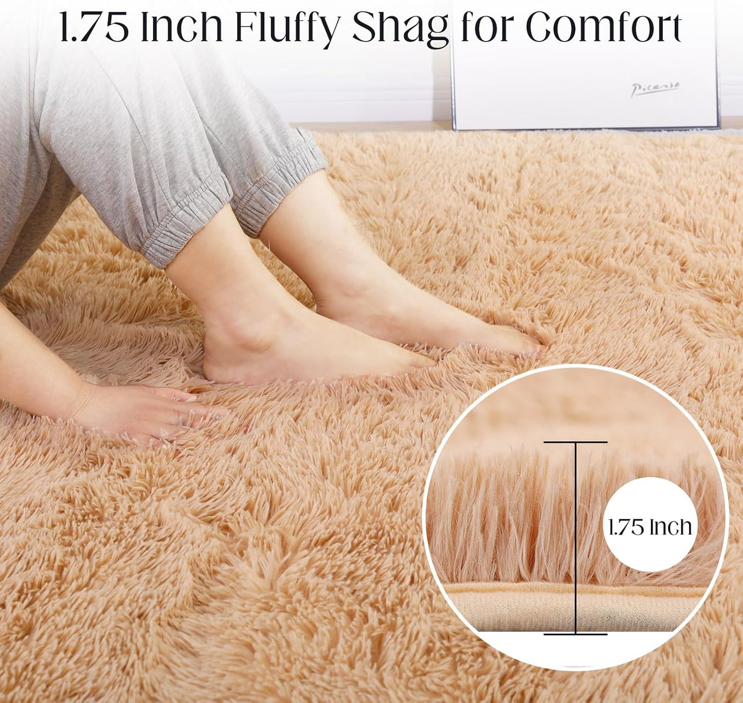 Area Rugs 8x10, Fluffy Rugs for Living Room, Ultra Soft Rugs for Bedroom, Non-Slip Indoor Carpet for Nursery, Kids Room, Playroom, Home Decor, Camel