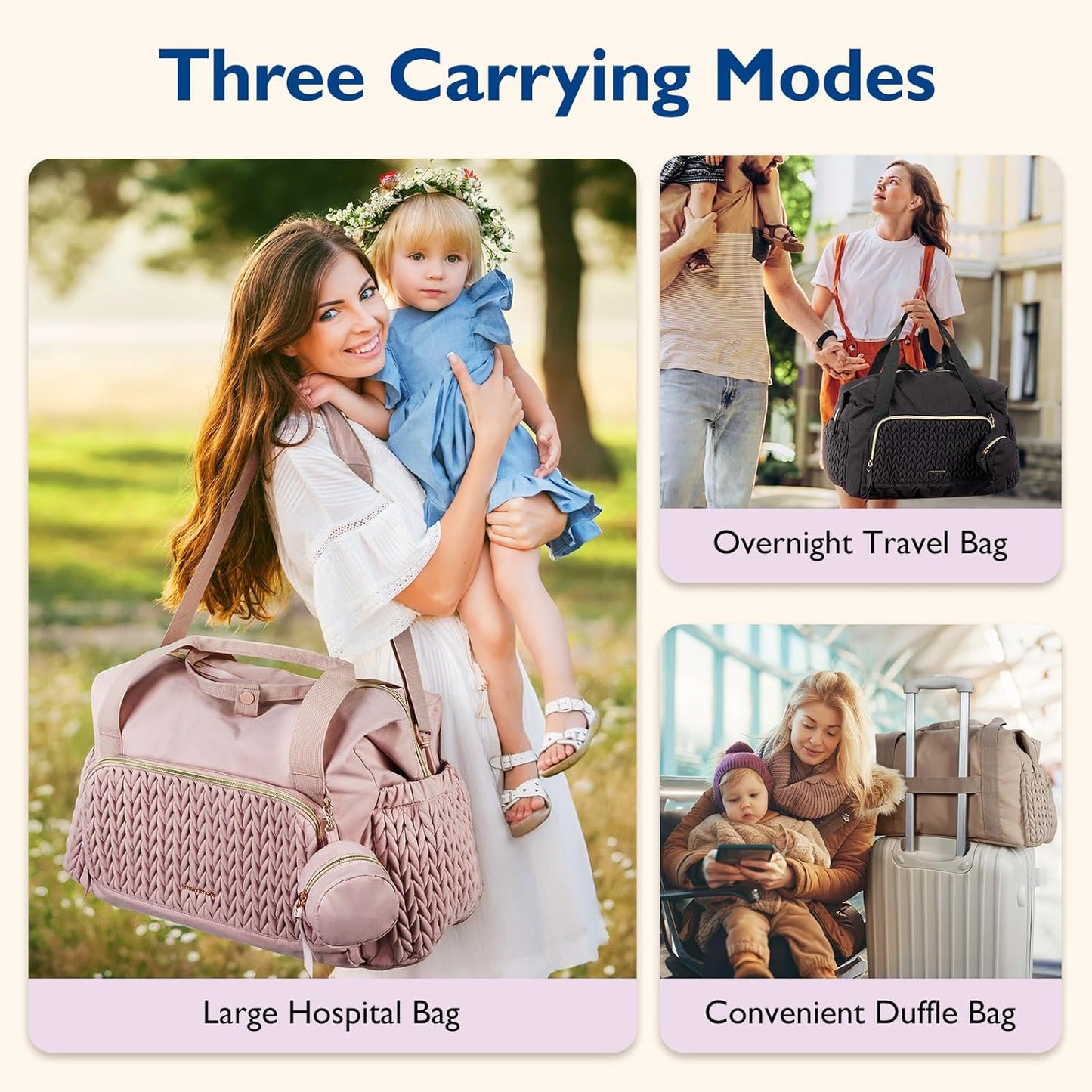 mommore Diaper Bag Tote, Large Capacity Travel Diaper bags, Hospital Bag for Labor Delivery, Baby Bag with Pacifier Case