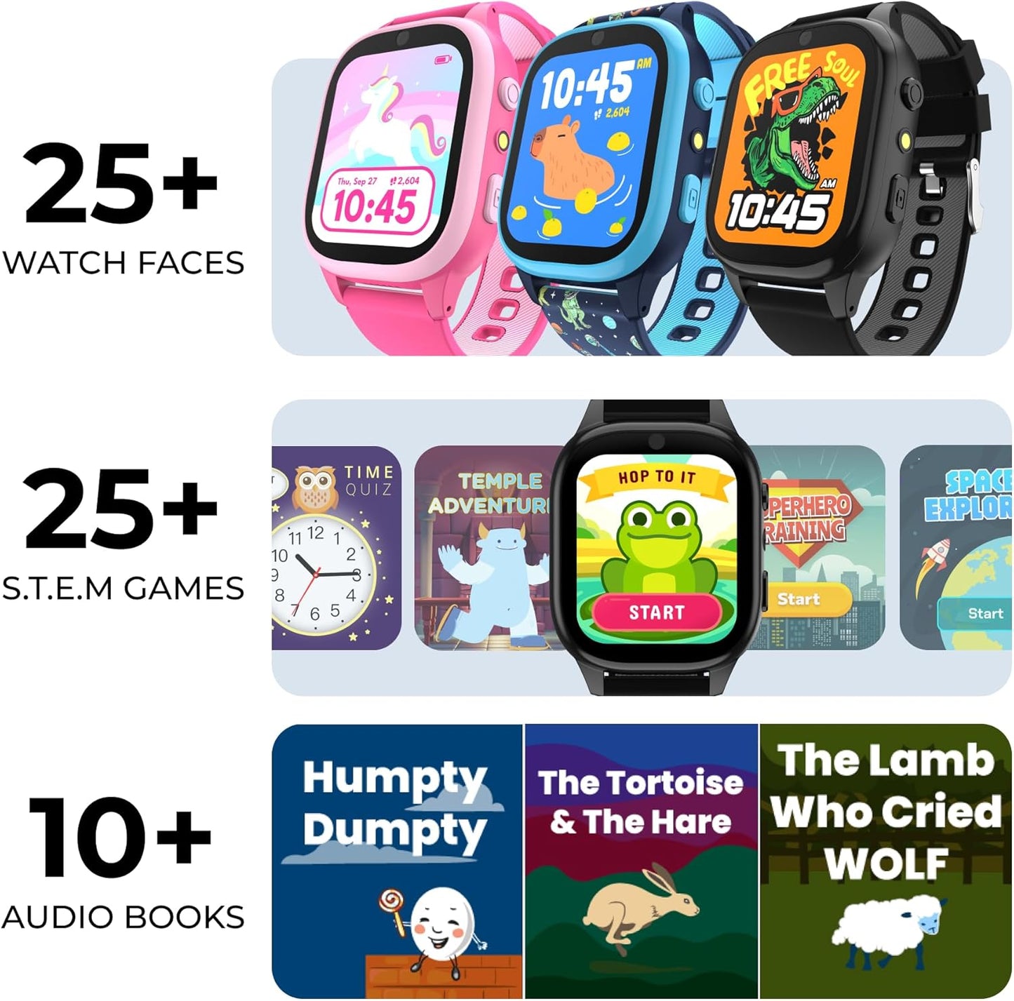PlayZoom 4 Kids Smartwatch, Educational Tech Toy – 25+ Games, Selfie Camera, Audiobooks, Step Tracker, Water‑Resistant, Parental Controls, Long Battery, Ages 4‑12, Navy Dinosaurs