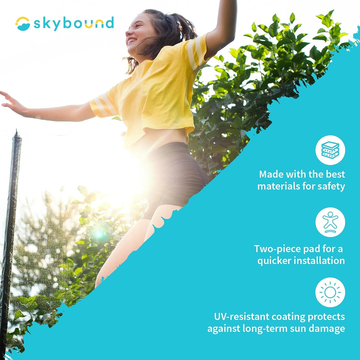 SkyBound Universal Replacement Trampoline Safety Pad - Spring Cover Fits 8ft 10ft 12ft 14ft 15ft Frames - Comfortable, Long Lasting, and Water-Resistant