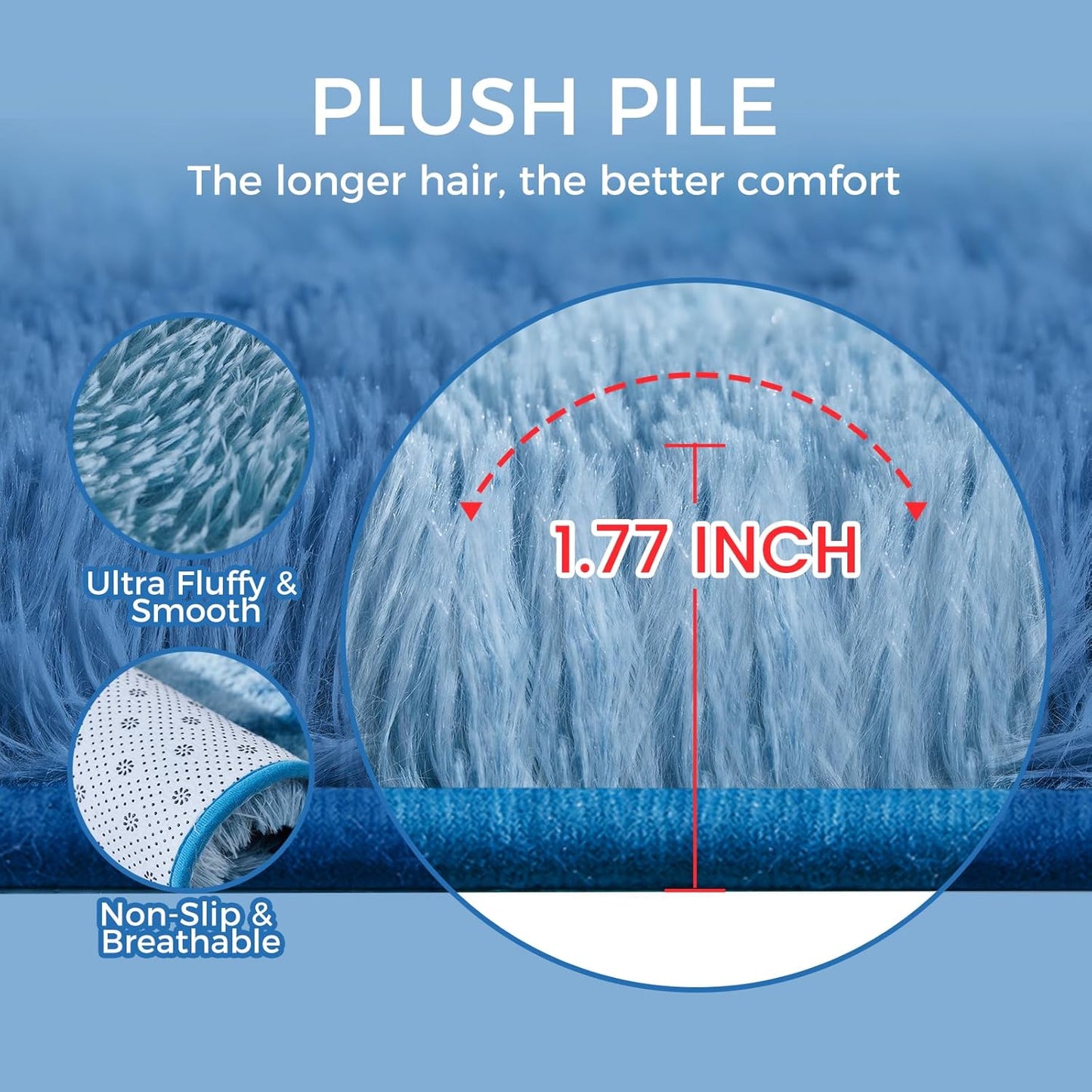 Ultra Soft Rug for Living Room, 8X10 Fluffy Shag Area Rug for Bedroom, Modern Shaggy Carpet Fuzzy Rug for Teens Dorm Nursery Home Decor Aesthetic, Upgrade Anti-Skid Durable, Tie-Dyed Blue Grey