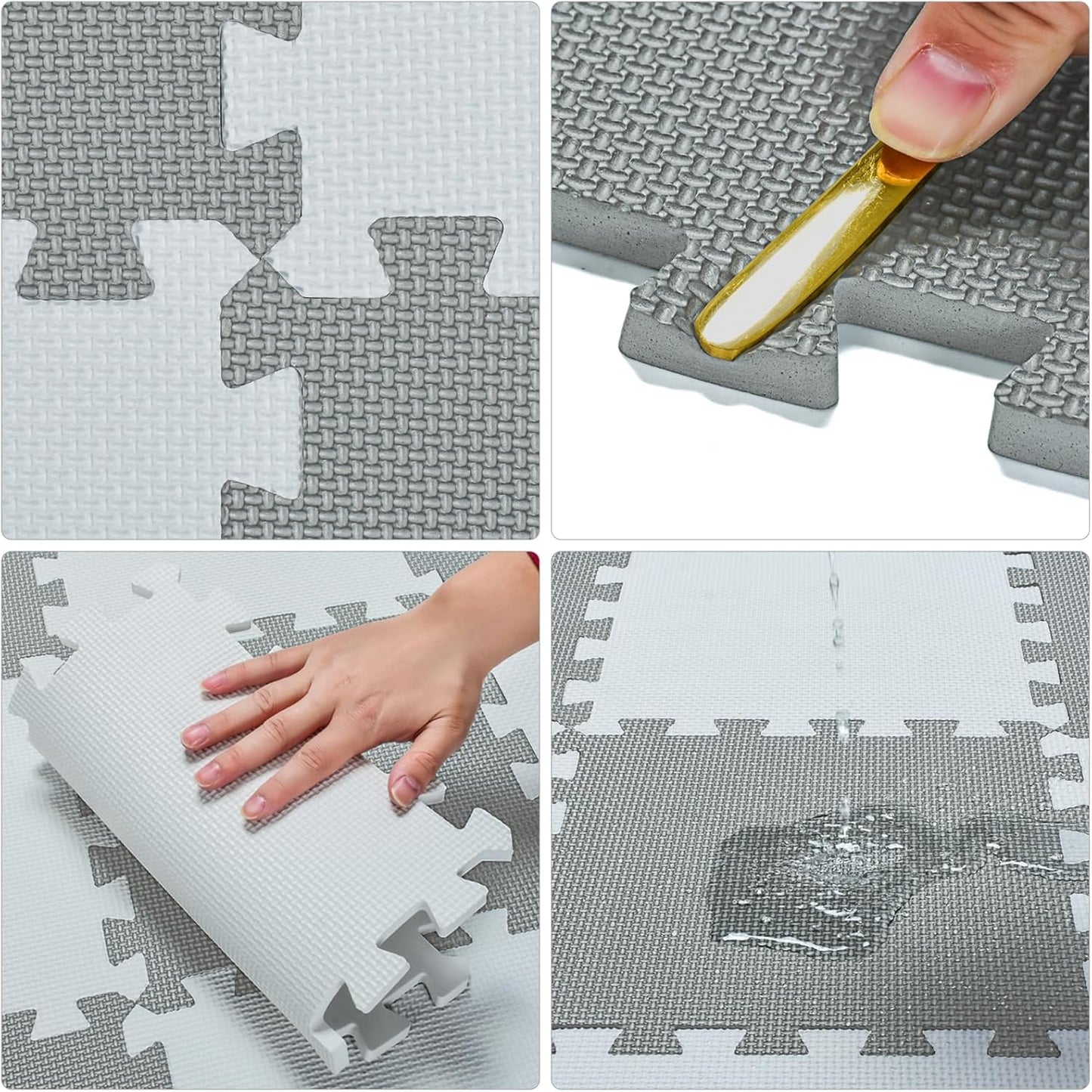 qqpp EVA Rubber 18 Tiles Interlocking Puzzle Foam Floor Mats - Baby Play Mat for Playing | Exercise Mat for Home Workout. Black, Gray. QC-DLb18N