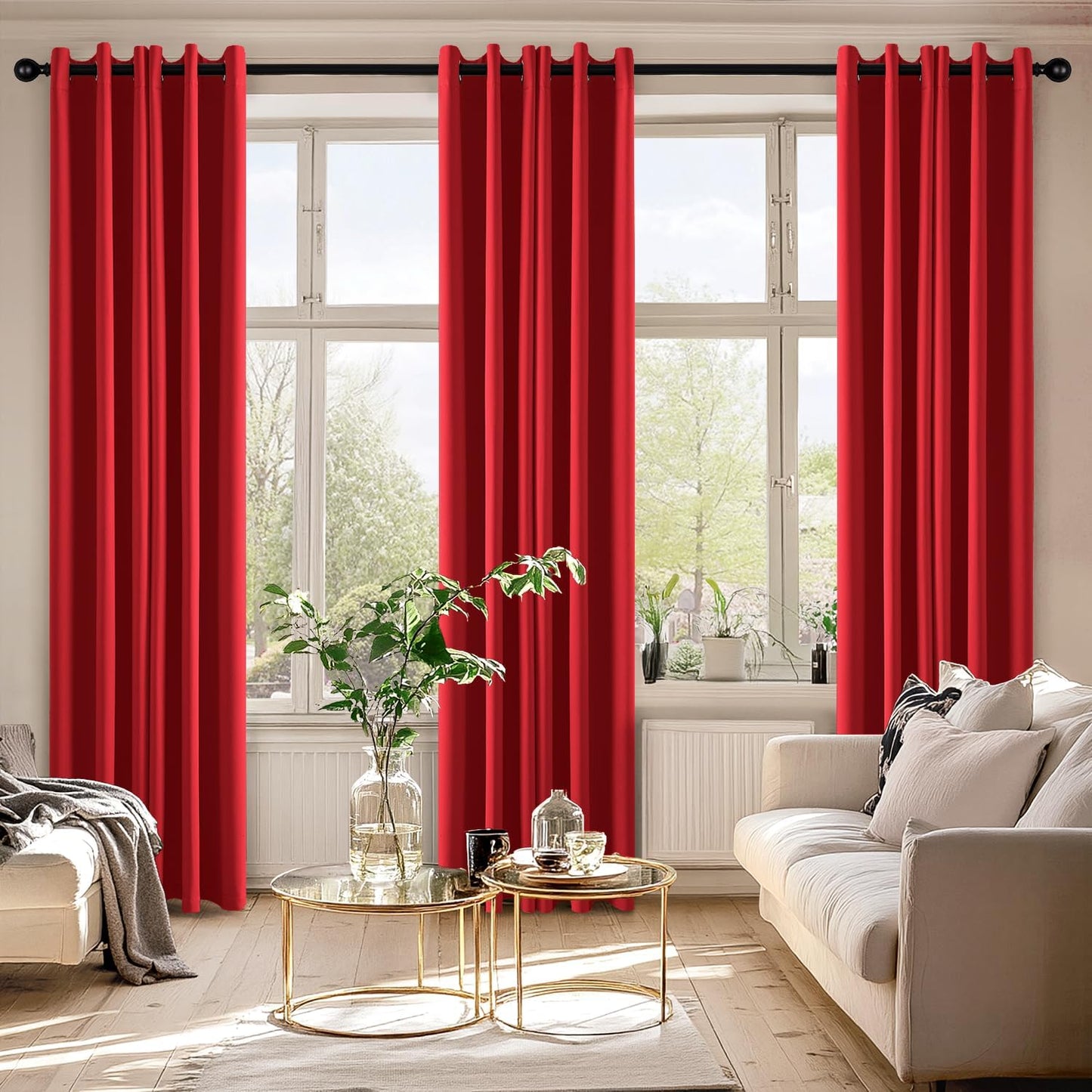 MIULEE Christmas Red Blackout Curtains for Bedroom Living Room 84 Inches Long 2 Panels, Thermal Insulated Room Darkening Drapes Solid Grommet Top Light Blocking Window Treatments 40x84 Inch