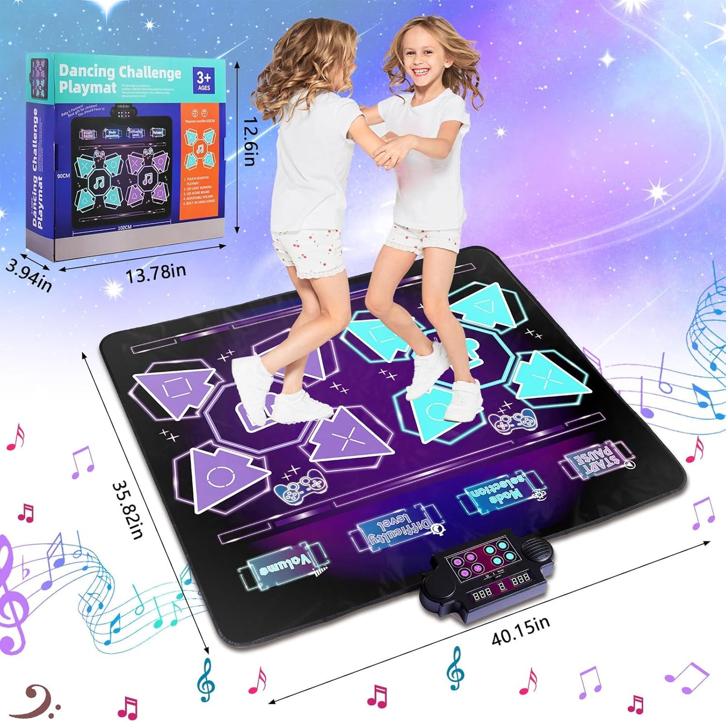 Double Dance Mat Ideas for Dance Challenge Palymat, Optional Single & Double Player Game Modes, Built-in Music, Three Levels of Difficulty Toys Gift for Ages 3-12 (Classic Edition)