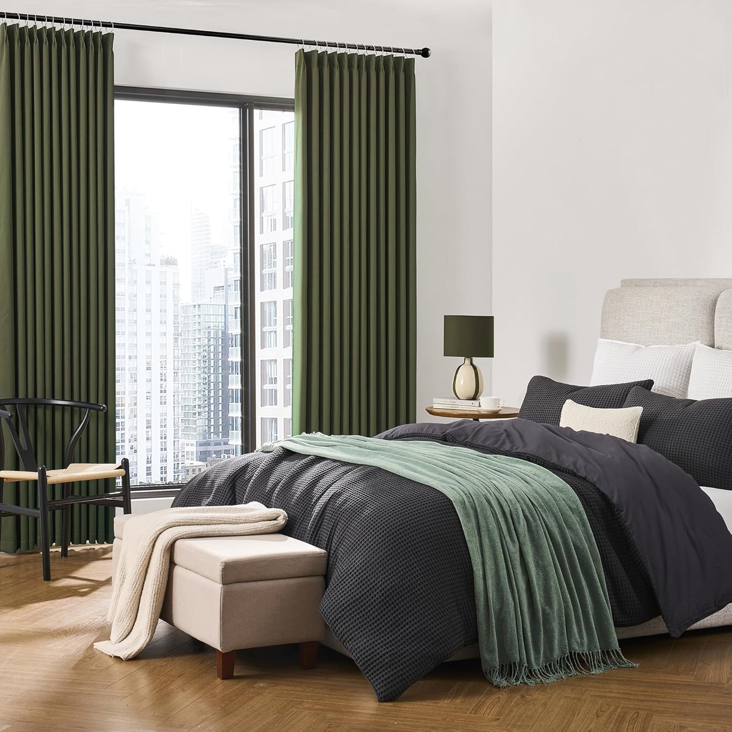 KEQIAOSUOCAI Olive Pinch Pleated Curtains 108 Inches Long, Blackout Energy Saving Curtain for Living Dining Room Light Blocking Window Draperies(Dark Olive,40x108,2 Panels)