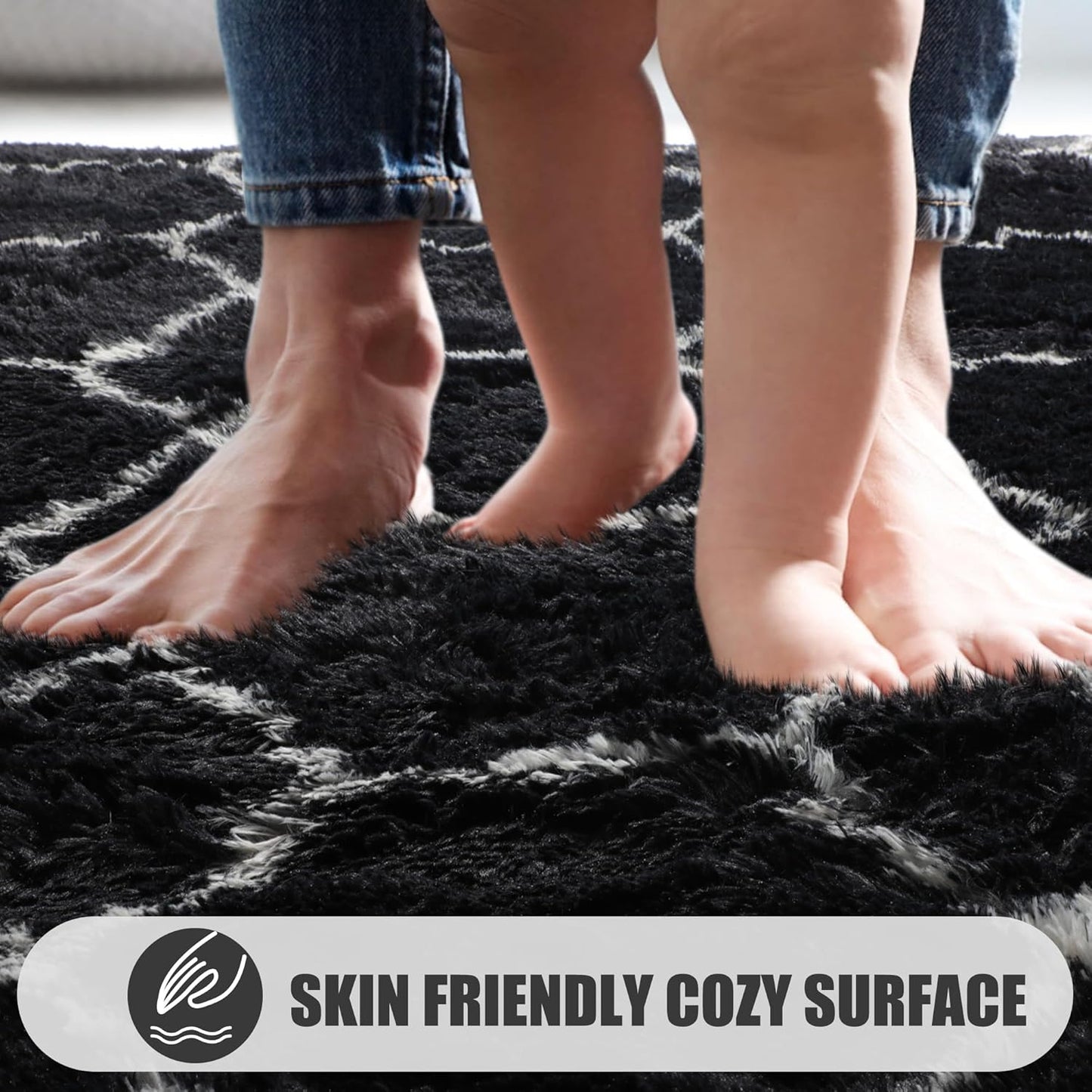 ONASAR 6x9 Area Rugs for Living Room Bedroom, Washable Large Fluffy Black and White Throw Rug, Geometric Soft Plush Shaggy Floor Carpet for Nursery Kids Girls Boys Teen Dorm Home Decor Aesthetic