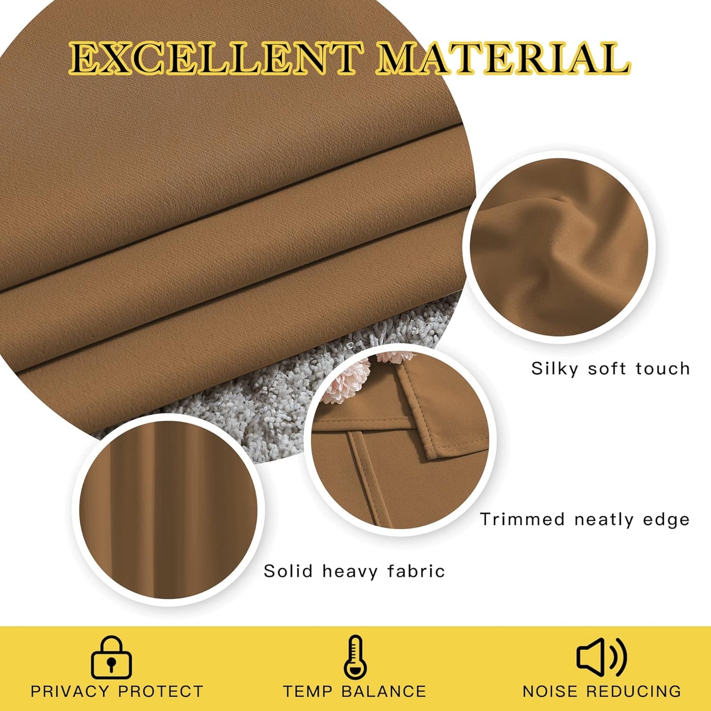 NICETOWN Blackout Curtains for Kids Room - Triple Weave Microfiber Home Thermal Insulated Solid Ring Top Blackout Panels/Drapes for Bedroom(Gold Brown, Set of 2, 46 x 54 Inch)